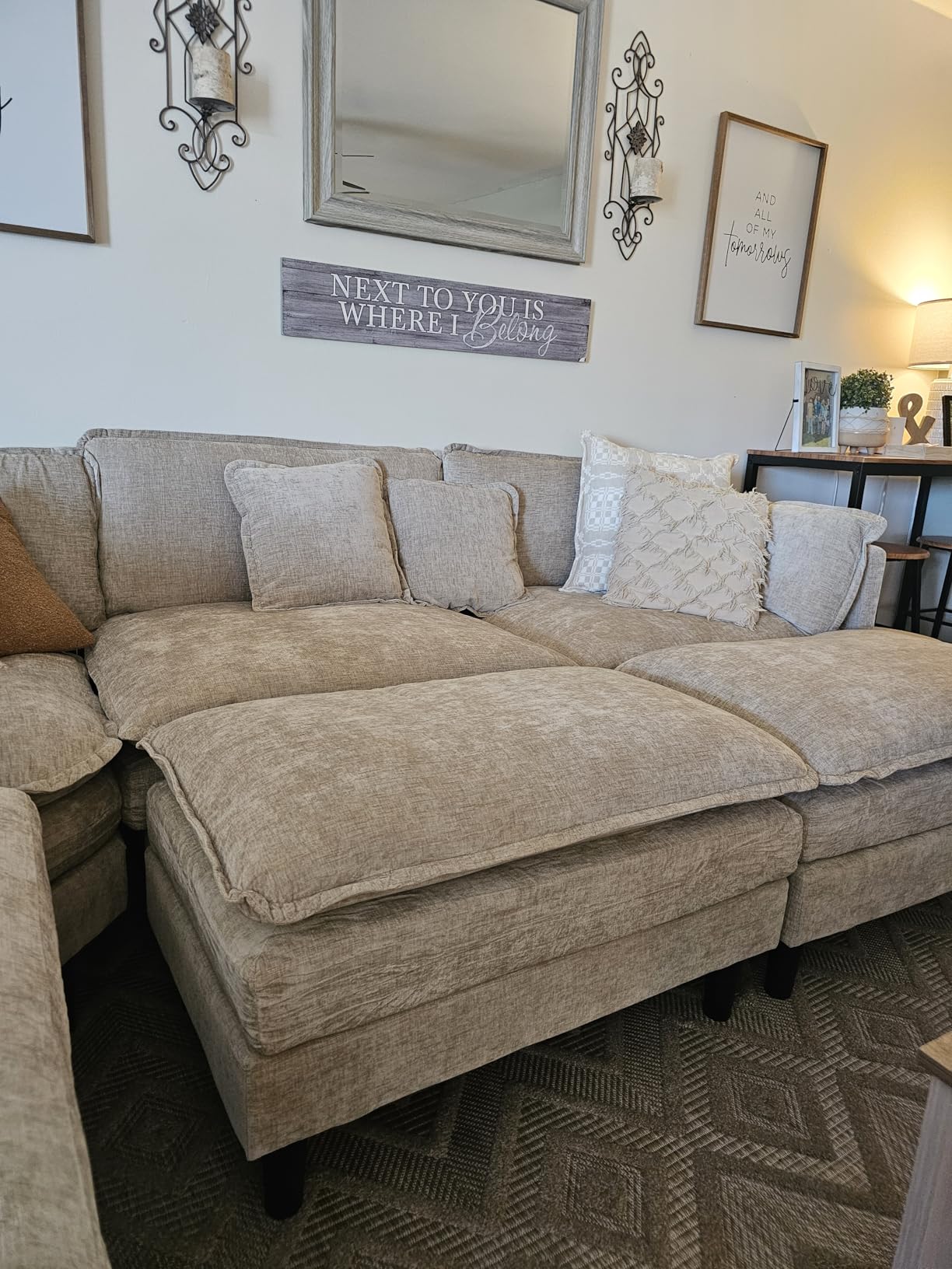 Oversized Modular Sectional Sofa, 7 Seater Deep Seat Cloud Couch Sectional | Chenille Corner Couch | 7 Pillows | 2 Movable Ottomans | For Spacious Living Room, Large Families, Camel customer photo 2