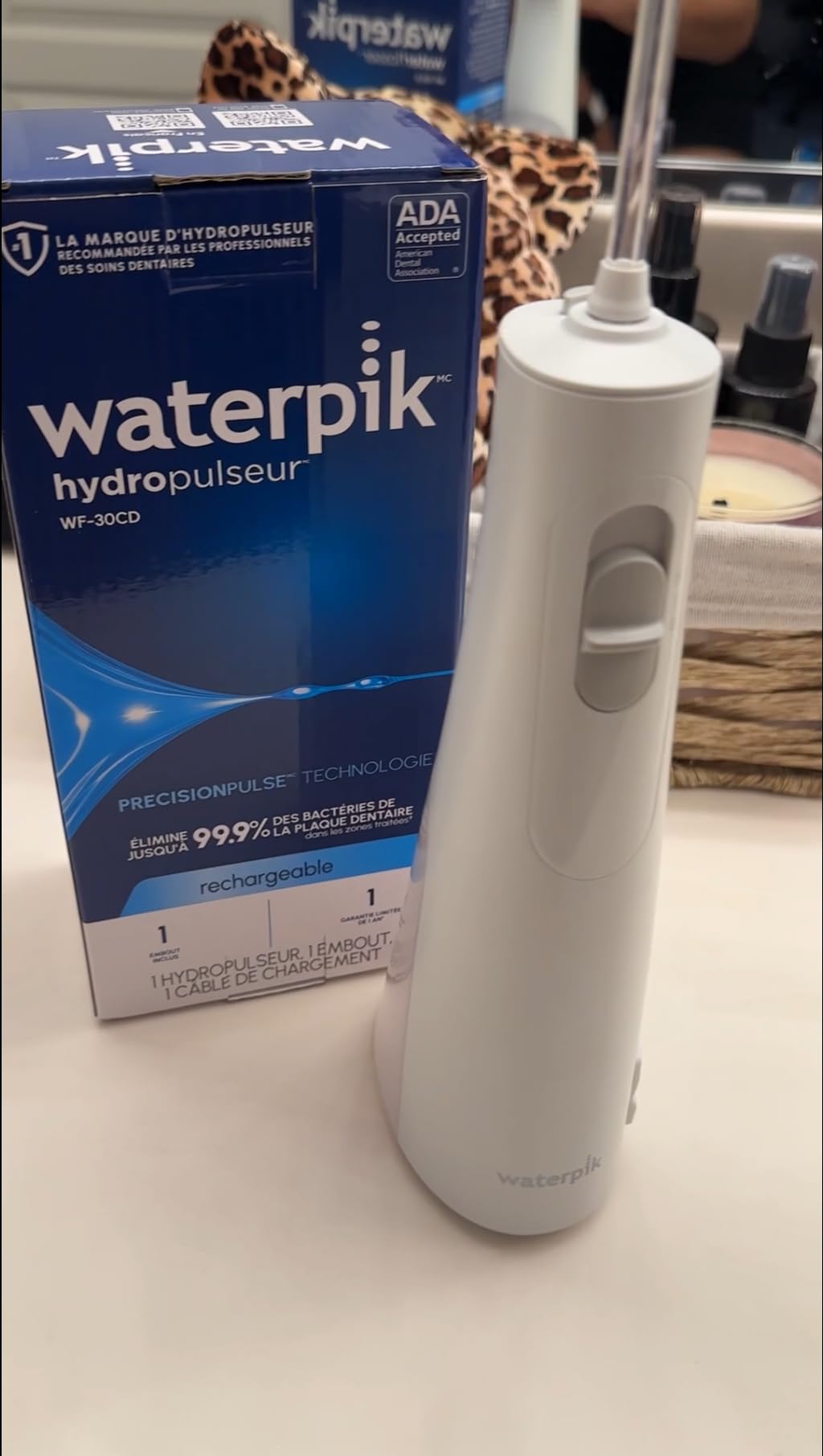 Waterpik Cordless 1100 Rechargeable Portable Water Flosser for Teeth Cleaning and Flossing, Travel, Braces Care, Healthier Gums, Waterproof for Shower, ADA Accepted, WF-30CD White customer photo 2