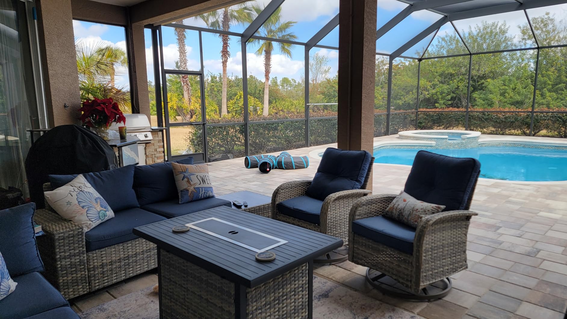 Outdoor Patio Furniture Set PE Wicker Rattan Outdoor Sectional Sofa | Patio Conversation Set with Chunky Arms Thickened Cushions & Glass Coffee Table for Garden, Backyard, Poolside, Beige customer photo 1