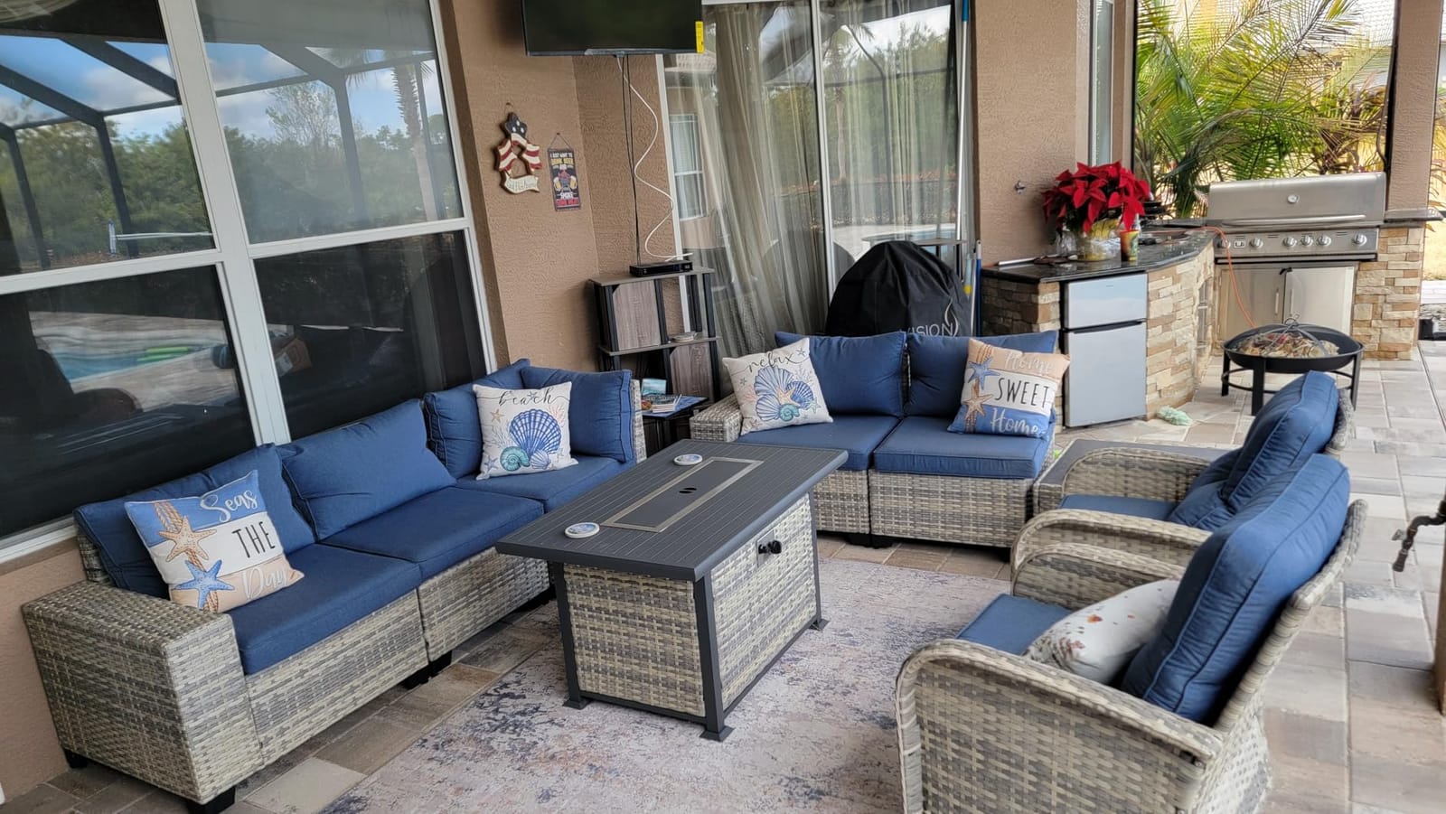 Outdoor Patio Furniture Set PE Wicker Rattan Outdoor Sectional Sofa | Patio Conversation Set with Chunky Arms Thickened Cushions & Glass Coffee Table for Garden, Backyard, Poolside, Beige customer photo 2