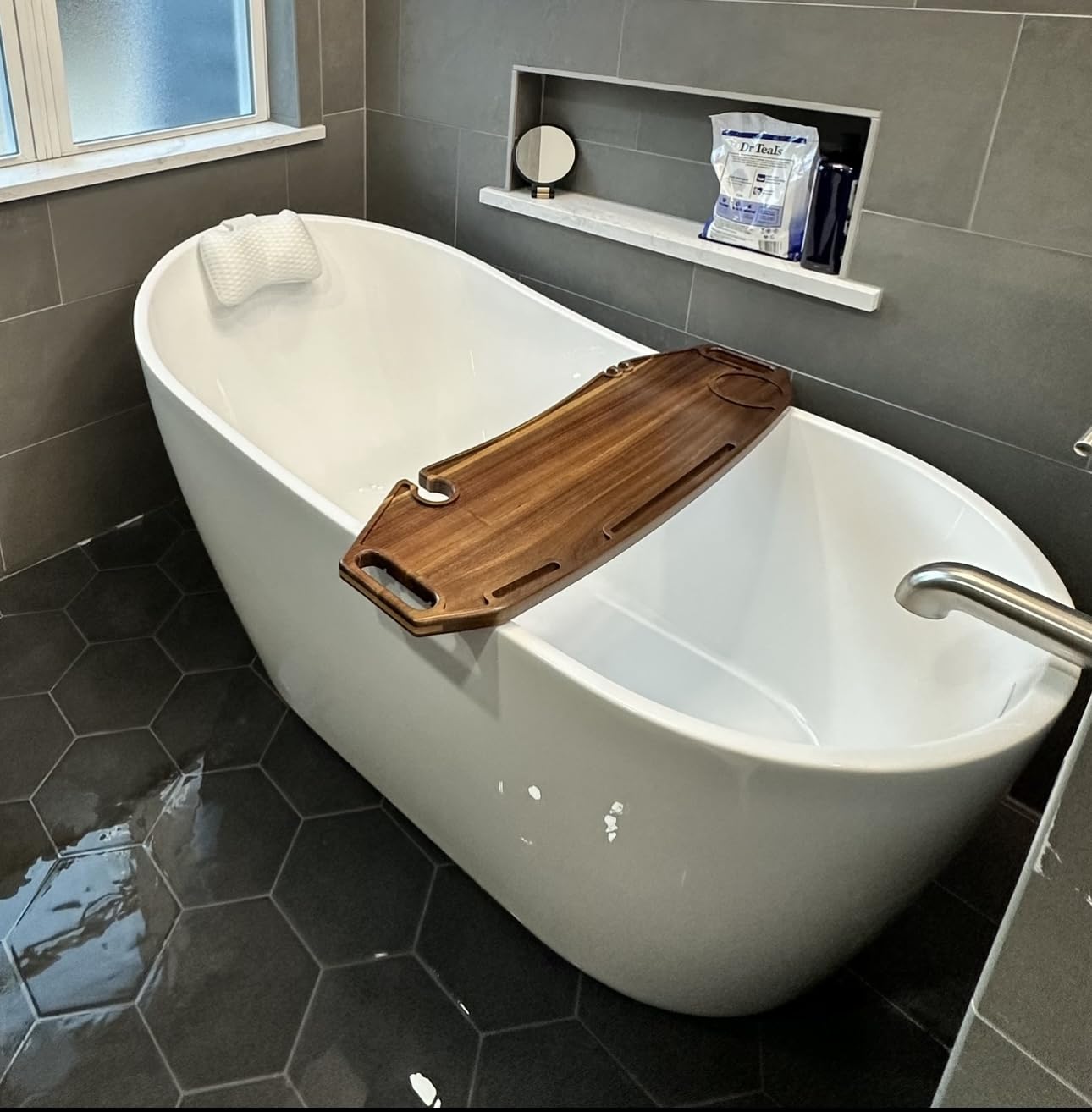 Premium Bathtub Tray Large 35x10 Inch - Acacia Wood Luxury, Waterproof, Non-Toxic, Adjustable Legs, No Tools Required, Caddy Tray customer photo 1