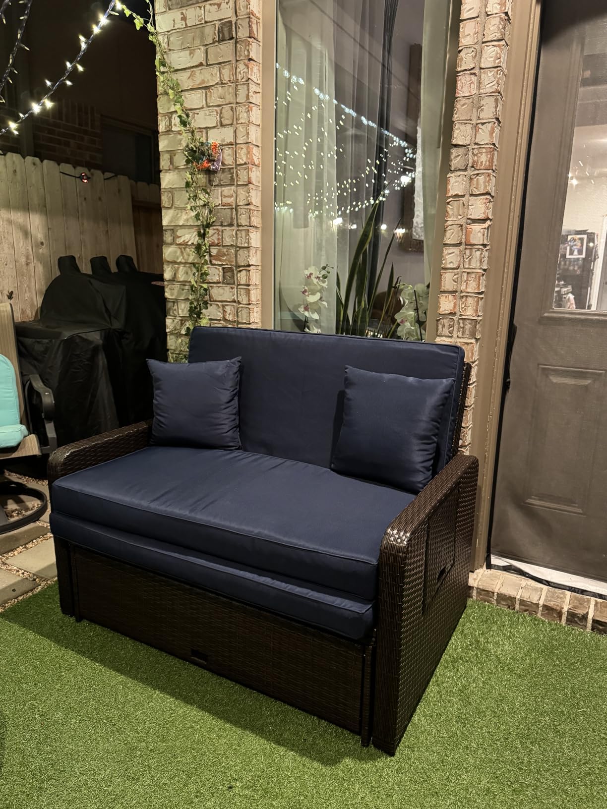 Nightcore Wicker Patio Outdoor Daybed, Outdoor Chaise Lounger w/ 4-Level Adjustable Backrest, Retractable Side Trays, Storage Ottoman, Comfortable & Removable Cushions, Rattan Loveseat (Beige) customer photo 2