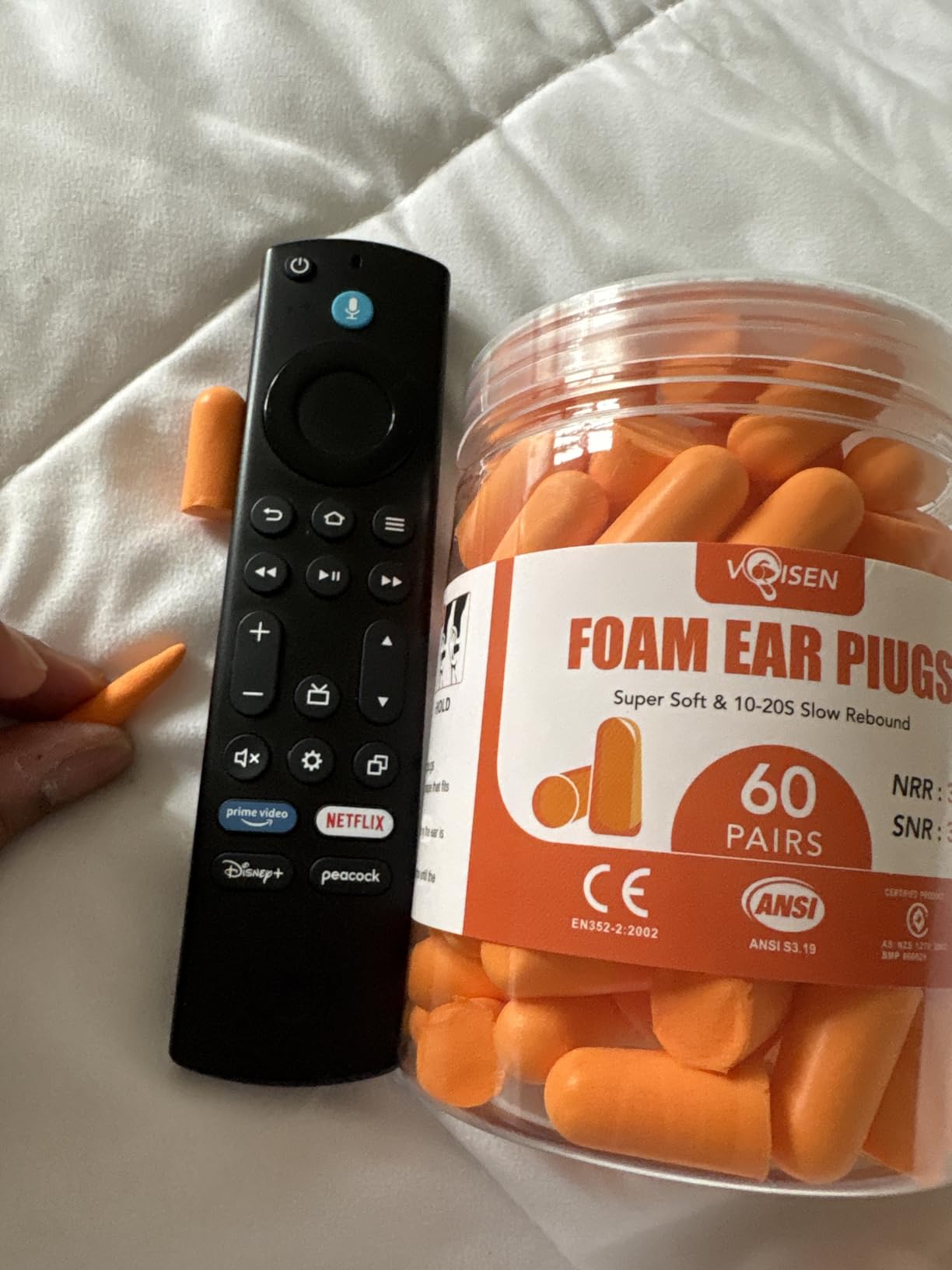 VOISEN 60 Pairs Foam Ear Plugs, Ear Plugs for Sleeping Noise Cancelling | 32dB NRR, 38dB SNR Earplugs for Sleeping, Snoring, Studying, Loud Events, Traveling & Concerts, Orange customer photo 1