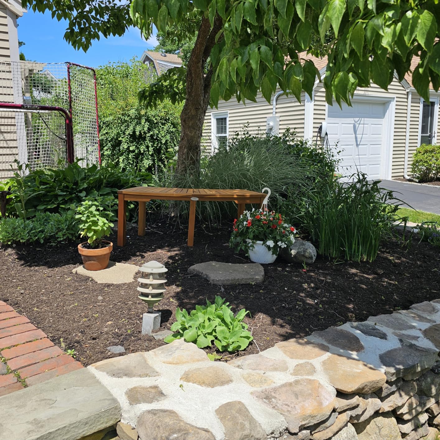 Moccha Outdoor Curved Bench, Acacia Wood Fire Pit Bench w/Slatted Seat, Metal Frame, Loveseat, Outside Chair, Patio Backless 2-Person Seating for Yard Deck Porch 800 LBS Max Load, Oil Painted customer photo 1
