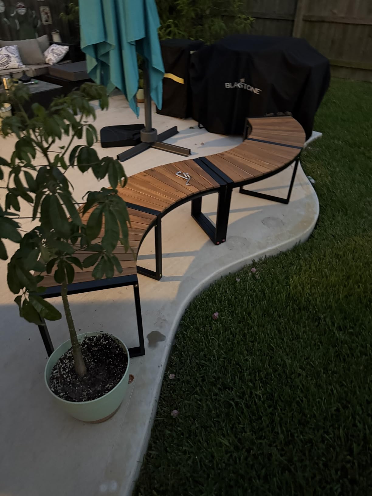 Moccha Outdoor Curved Bench, Acacia Wood Fire Pit Bench w/Slatted Seat, Metal Frame, Loveseat, Outside Chair, Patio Backless 2-Person Seating for Yard Deck Porch 800 LBS Max Load, Oil Painted customer photo 2