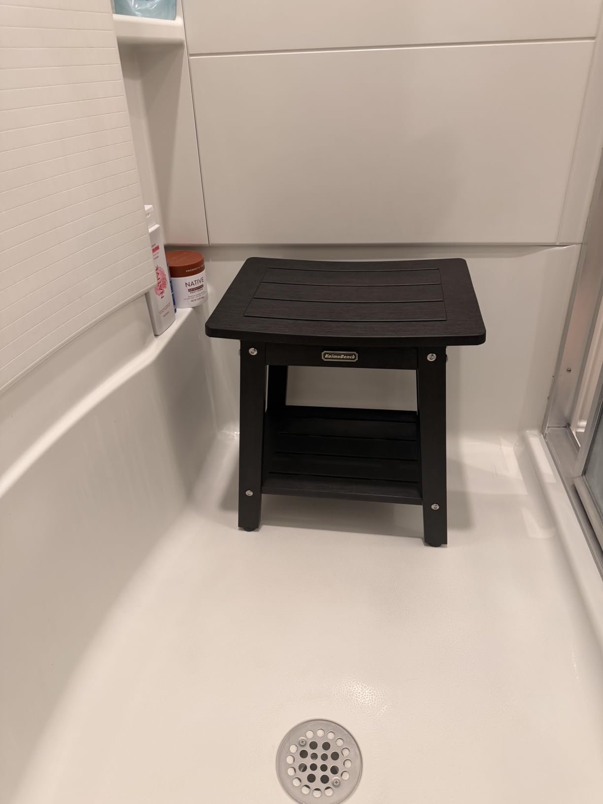 KaimuBench 30'' Waterproof Shower Stool, Poly Lumber Shower Bench Seat for Shaving Legs, HDPS Plastic Bath Chair Seat, Non-Slip & No Maintenance, Black, Weight Capacity 700LBS (30 x 13 Inches) customer photo 1