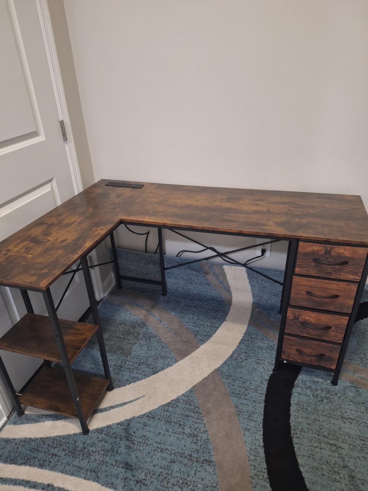 Huuger 55 Inch L Shaped Desk with Fabric Drawers, Reversible Computer Gaming Desk with Power Outlets and USB-C Port, Adjustable Side Storage Shelves, for Work Corner Home Office, Rustic Brown customer photo 1