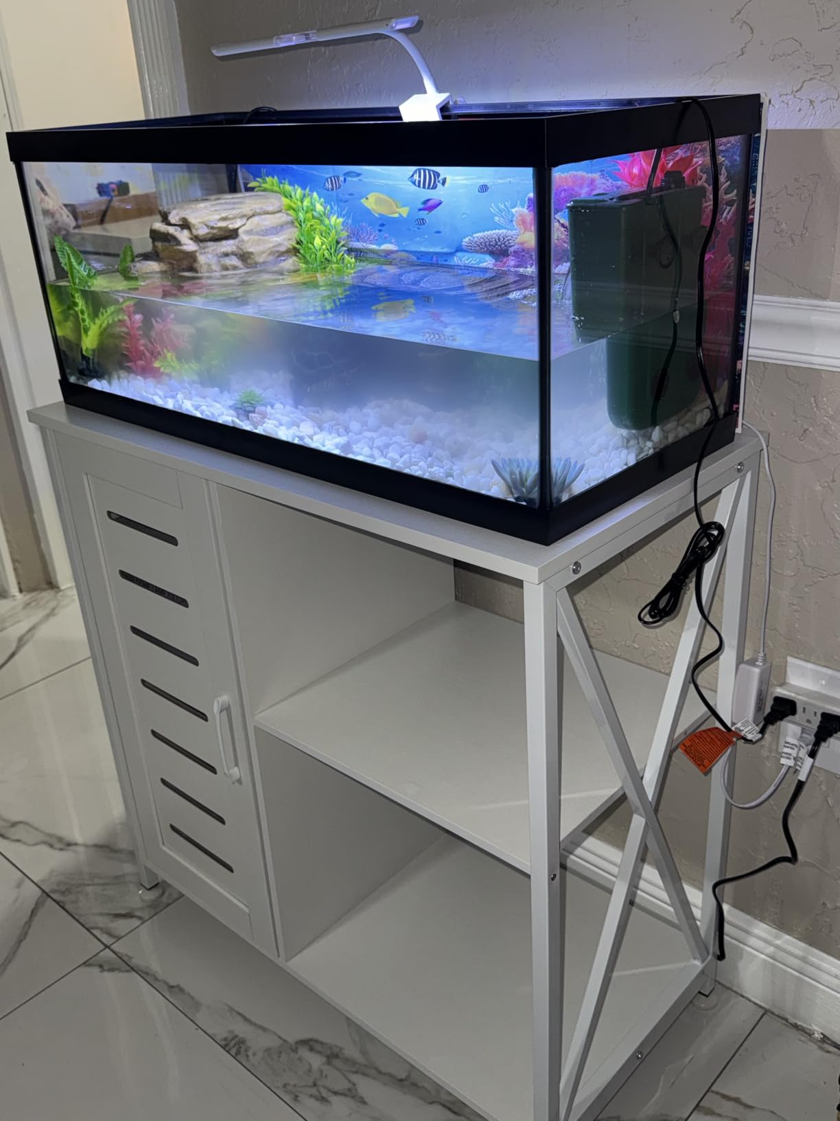 Herture 20-29 Gallon Fish Tank Stand, Aquarium Stand with Cabinet Accessories Storage, Heavy Duty Metal Frame, 31.49