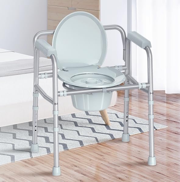 HOMLAND 3-in-1 Bedside Commode Toilet with Sturdy Dual-Crossbar, 350lb | Height Adjustable, Portable Toilet with 7.5Qt Potty Bucket, Tool-Free Assembly, Stable Potty Chair for Adults and Seniors customer photo 1