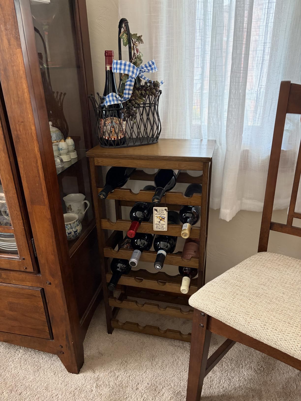 Bamboo Wine Rack, 3-Tier 12 Bottles Wine Storage Cabinet Shelf, Freestanding Bamboo Wine Racks Countertop for Kitchen Pantry Dining Room Bar customer photo 2