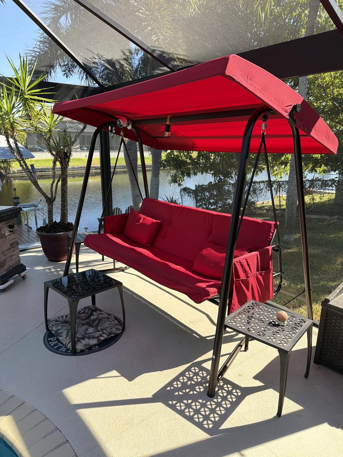 3-4 Person Oversized Outdoor Porch Swing with Adjustable Backrest Canopy, 2-in-1 Swing Bed 800 lbs Capacity, Patio Swing with Removable Cushions for Yard Garden Poolside Balcony customer photo 2