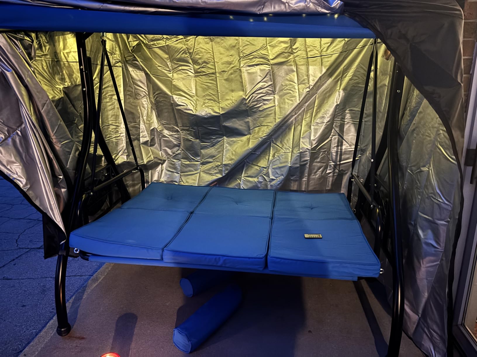Grepatio Outdoor Porch Swing with Canopy and Stand, 3 Person Patio Swing for Adults, Convertible 2 in 1 Porch Bed Swing with Cup Holder, 3 Seat Swings with 2 Pillow Cushions for Garden, Yard (Grey) customer photo 1