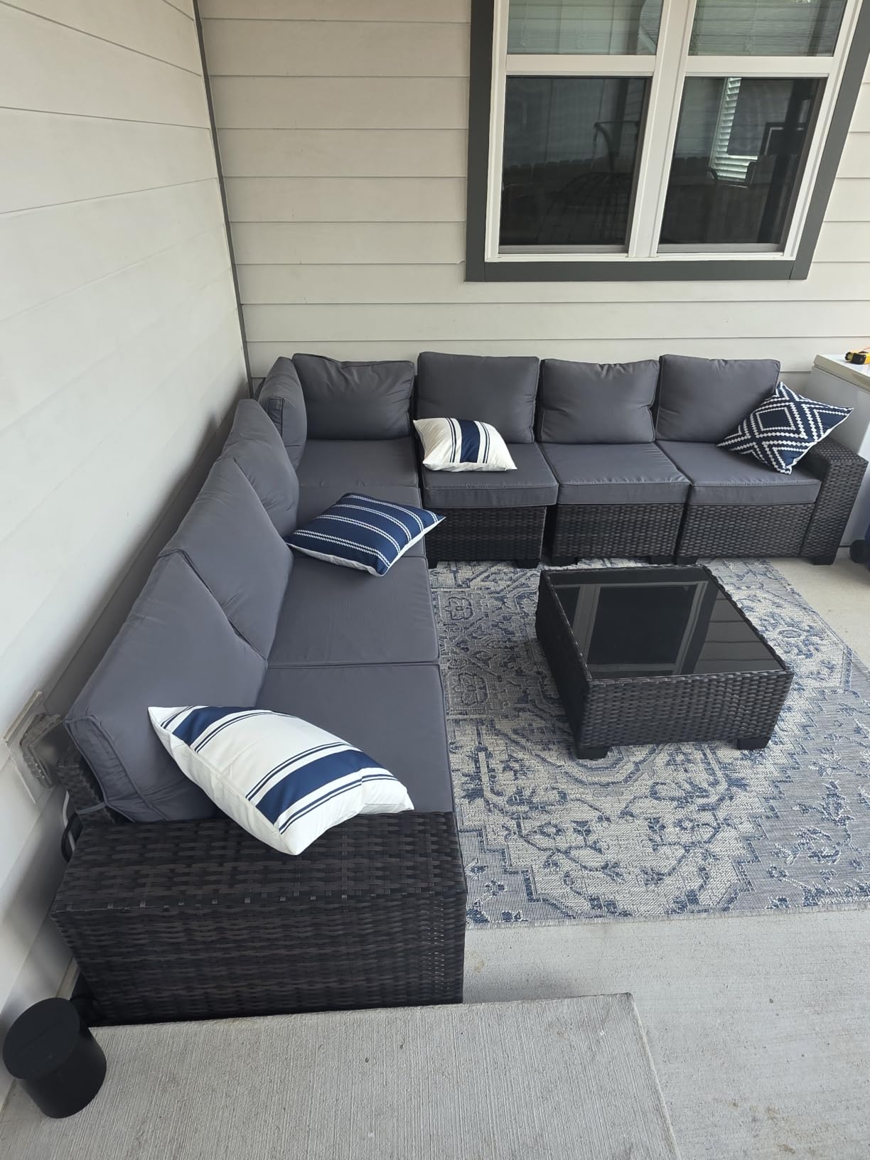 Jing's Villa 6-Piece Patio Furniture Set, All-Weather Outdoor Wicker Sectional Sofa with Cushions, Glass Table & Left and Right Armrest, Rattan Conversation Seating for Porch, Garden, Backyard,Beige customer photo 1