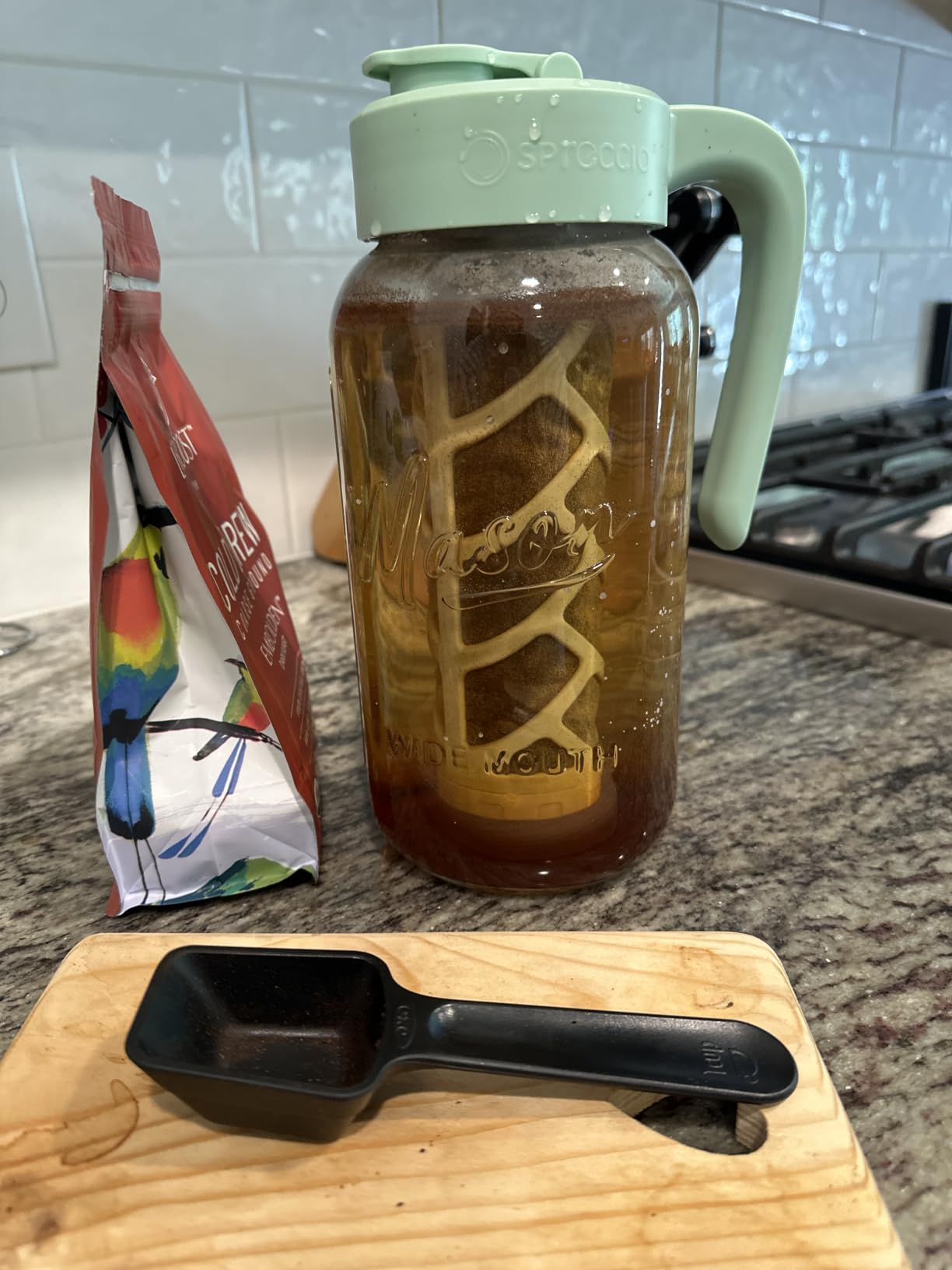 Cold Brew Coffee Maker Glass, 64 oz Mason Jar Pitcher | Airtight, Leakproof, Fridge Safe, Dishwasher Safety, Ergonomic Handle, Pour Spout Lid, for Iced Coffee, Lemonade, Ice Tea customer photo 2
