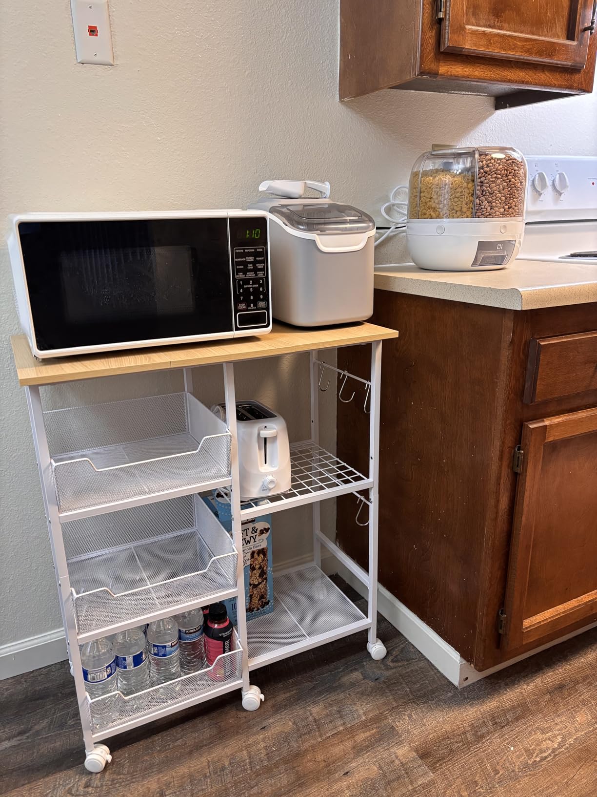 Rolling Kitchen Microwave Organizer Cart, Adjustable Shelves, Black | Kitchen Island Storage Cart with Tilt-Out Baskets & Lockable Wheels, 27.75
