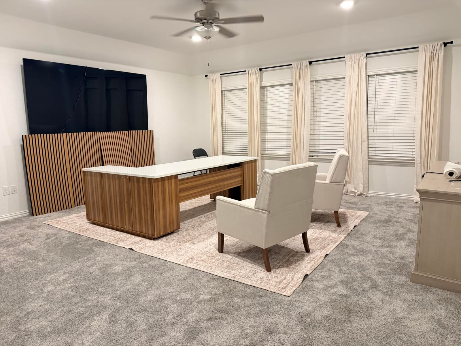 Tribesigns 85.8-Inch L-Shaped Executive Office Desk with File Drawers & Storage Cabinet, Professional Corner Computer Desk Extra Large Business Workstation with Adjustable Shelves (White&Walnut) customer photo 2