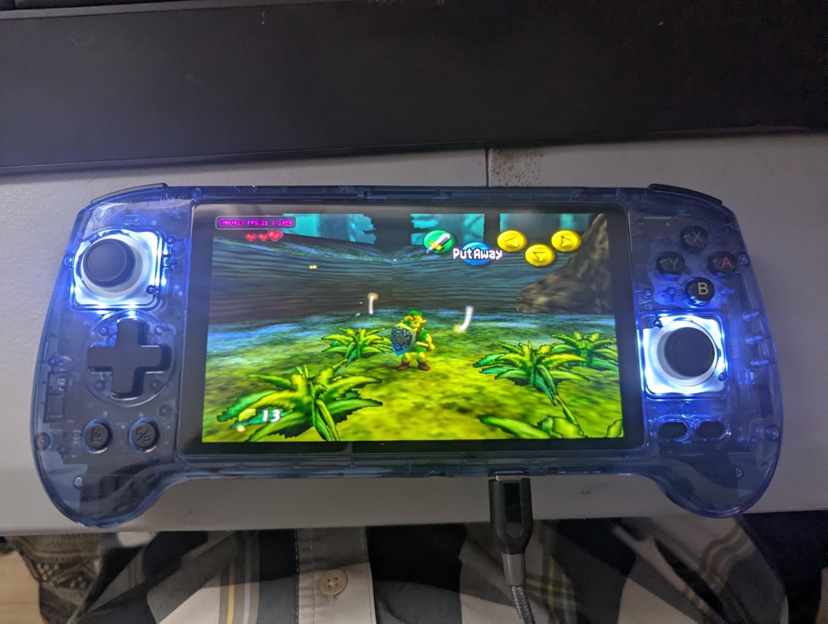 Anbernic RG557 Retro Handheld Game Console, 5.48 Inch AMOLED Screen Handheld Emulator Android 14 System Dimensity 8300 Processor Support WiFi 6E Bluetooth 5.3 (Transparent Purple) customer photo 2