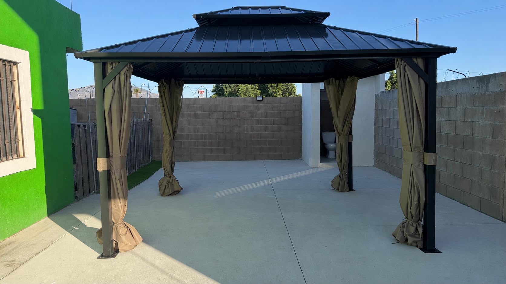 10'x12' Hardtop Gazebo, Galvanized Steel Double Roof Canopy with Heavy-Duty Steel Frame, Outdoor Pavilion with Nettings and Curtains customer photo 2