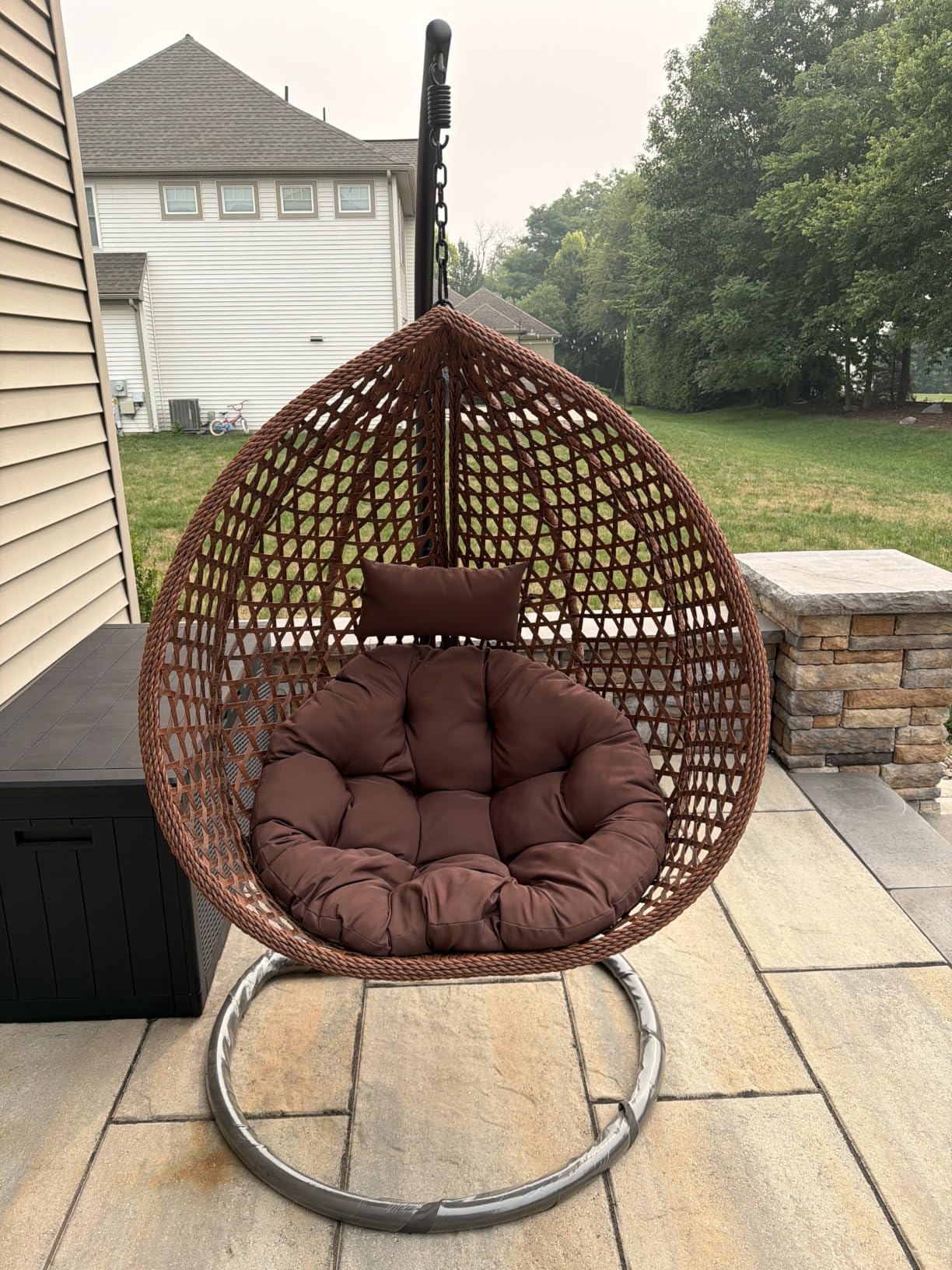 JUFU Egg Swing Chair with Stand, Hanging Egg Chair Indoor Outdoor, Hammock Hanging Basket Chair with Aluminum Steel Frame, Patio Egg Chair with Removable Cushions (White, Pear Design) customer photo 1