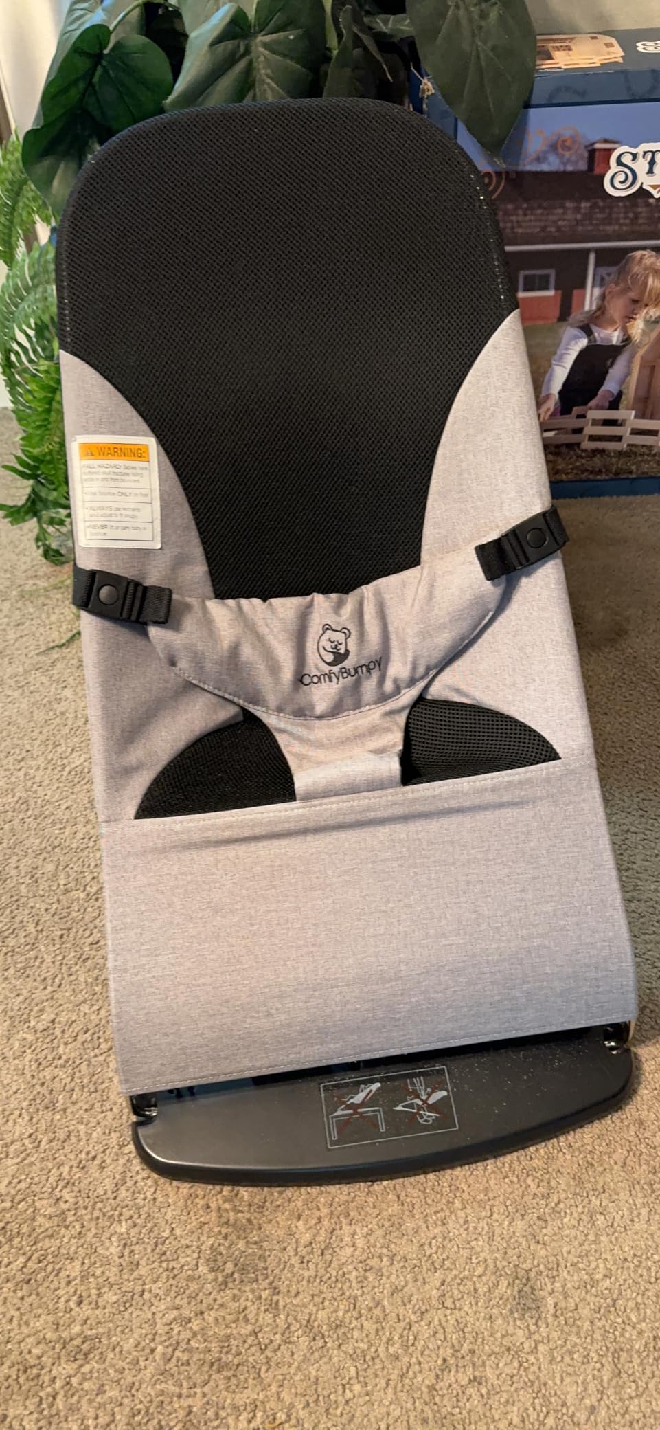 ComfyBumpy Baby Bouncer Seat, 100% Organic Cotton Fabric & Breathable Mesh, 3-Position Foldable Portable Infant Bouncer with Carry Case (8-20 lbs Babies) Oatmeal customer photo 1