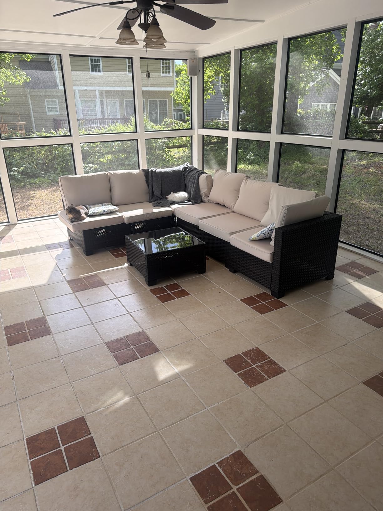 7 Piece Outdoor Patio Sectional Furniture Set, Modular Wicker Outdoor Couch | Modern Rattan Patio Conversation Sofa Set w/Washable Thick Cushions & Coffee Table for Balcony, Porch, Garden, Brown/Beige customer photo 2