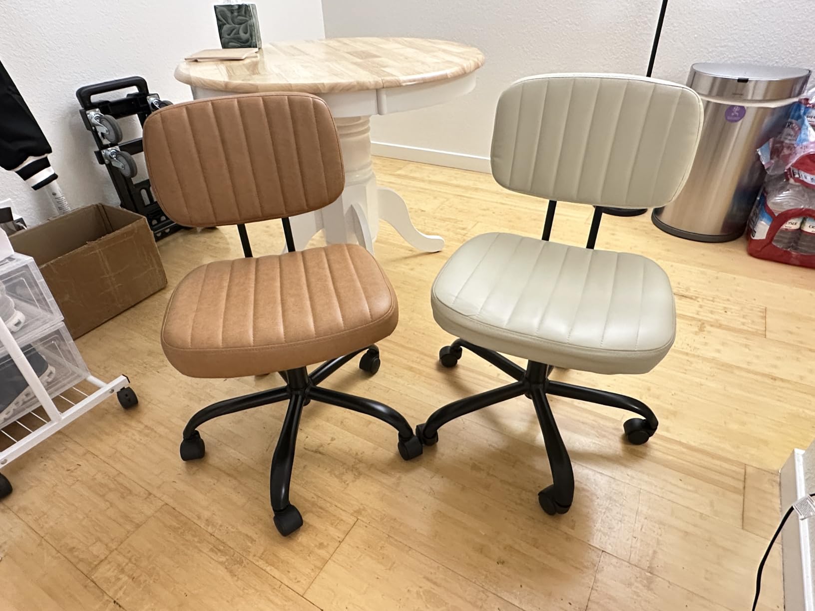 Sweetcrispy Office Desk Chair, Small Home Vanity Chair, Lumbar Support, Armless PU Leather, Height Adjustable Rolling Swivel Task, Black customer photo 1