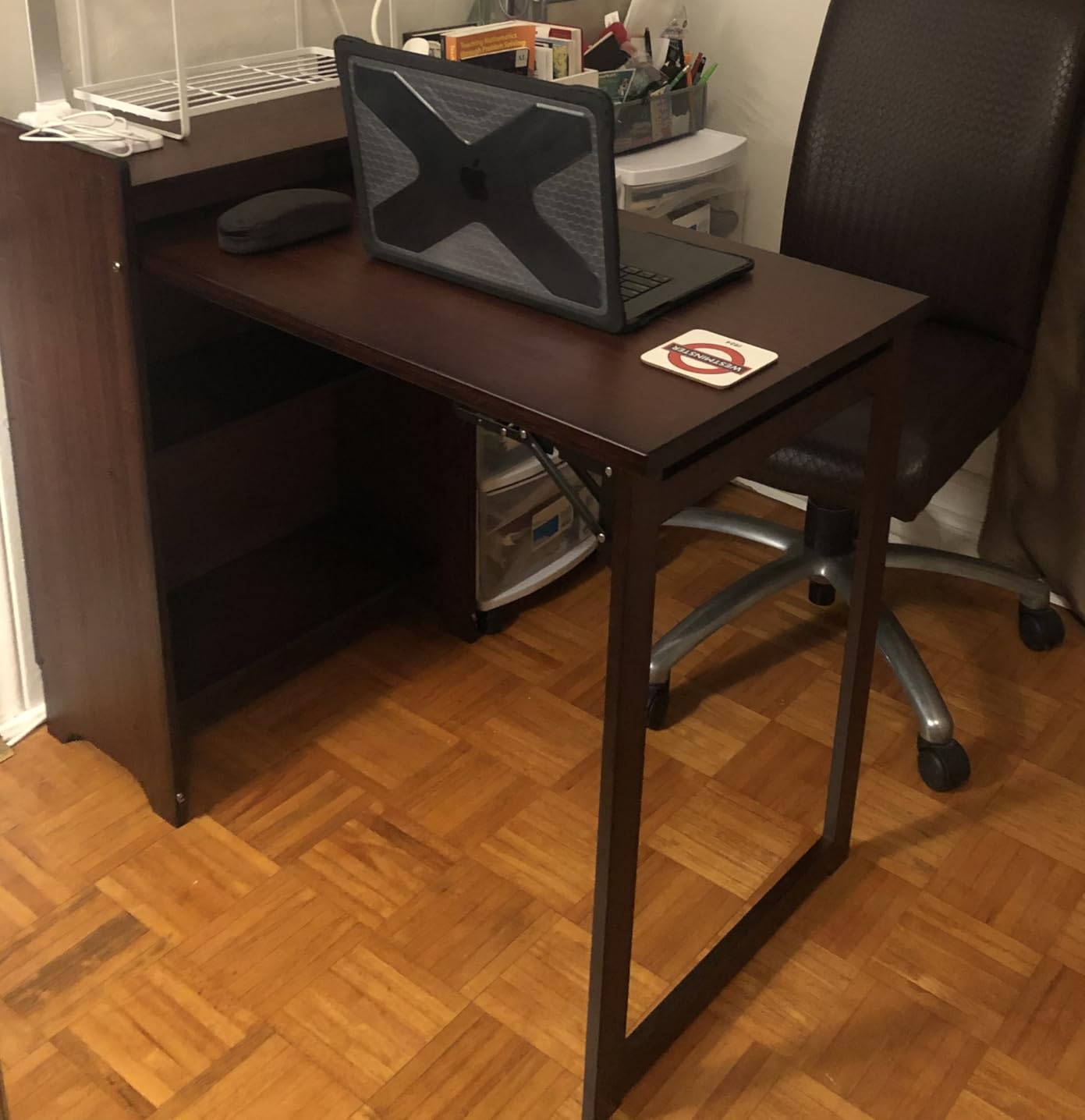 Bamboo Folding Desk with Storage, Foldable Desk for Small Spaces, Brown | Space-Saving Computer Desk with Storage, Compact Size, Writing Study Table for Home Office, Bedroom, Dorm, Apartment customer photo 1