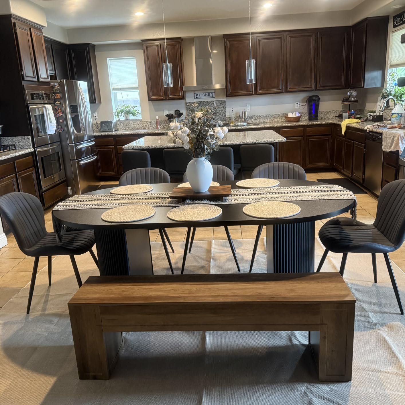 41 in-78 in Extendable Dining Room Table for 4-8, Round Expandable Kitchen Table with Fluted Base, Modern Farmhouse Oval Dinner Tables for Dining Room Kitchen Living Room (Walnut) customer photo 2