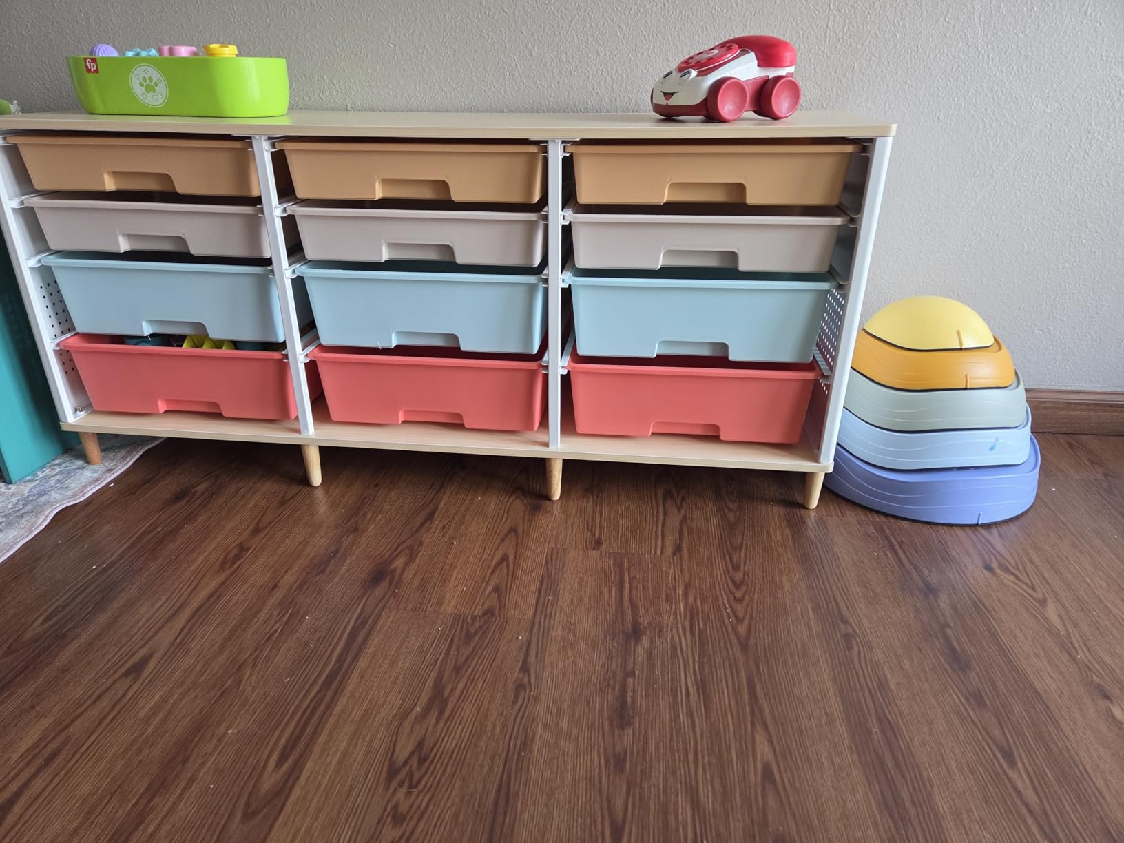 TOOLF 12 Drawers Storage Cabinet with Wooden Top and Plastic Bins, White | Toy Shelf Storage Chest Cubby Organizer, for Home, Office, Playroom, Classroom & Craft Room customer photo 2