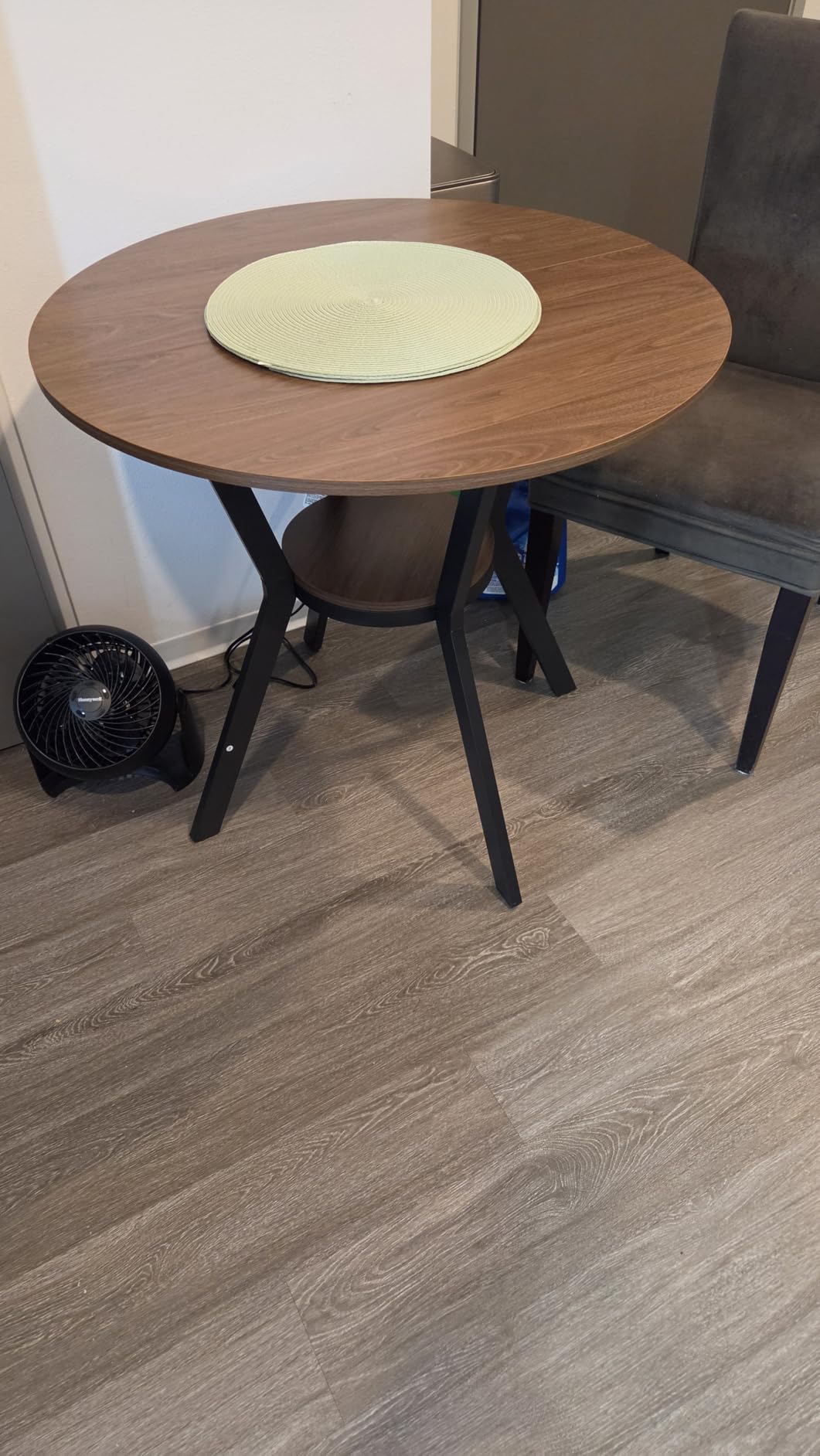 42'' Round Dining Table for 2-4, Farmhouse Round Kitchen Table with Storage | Rustic Pedestal Dinner Table, Wood Top & Metal Base, Small Space Circle Table for Apartment Dining Room Restaurant Cafe Office customer photo 1
