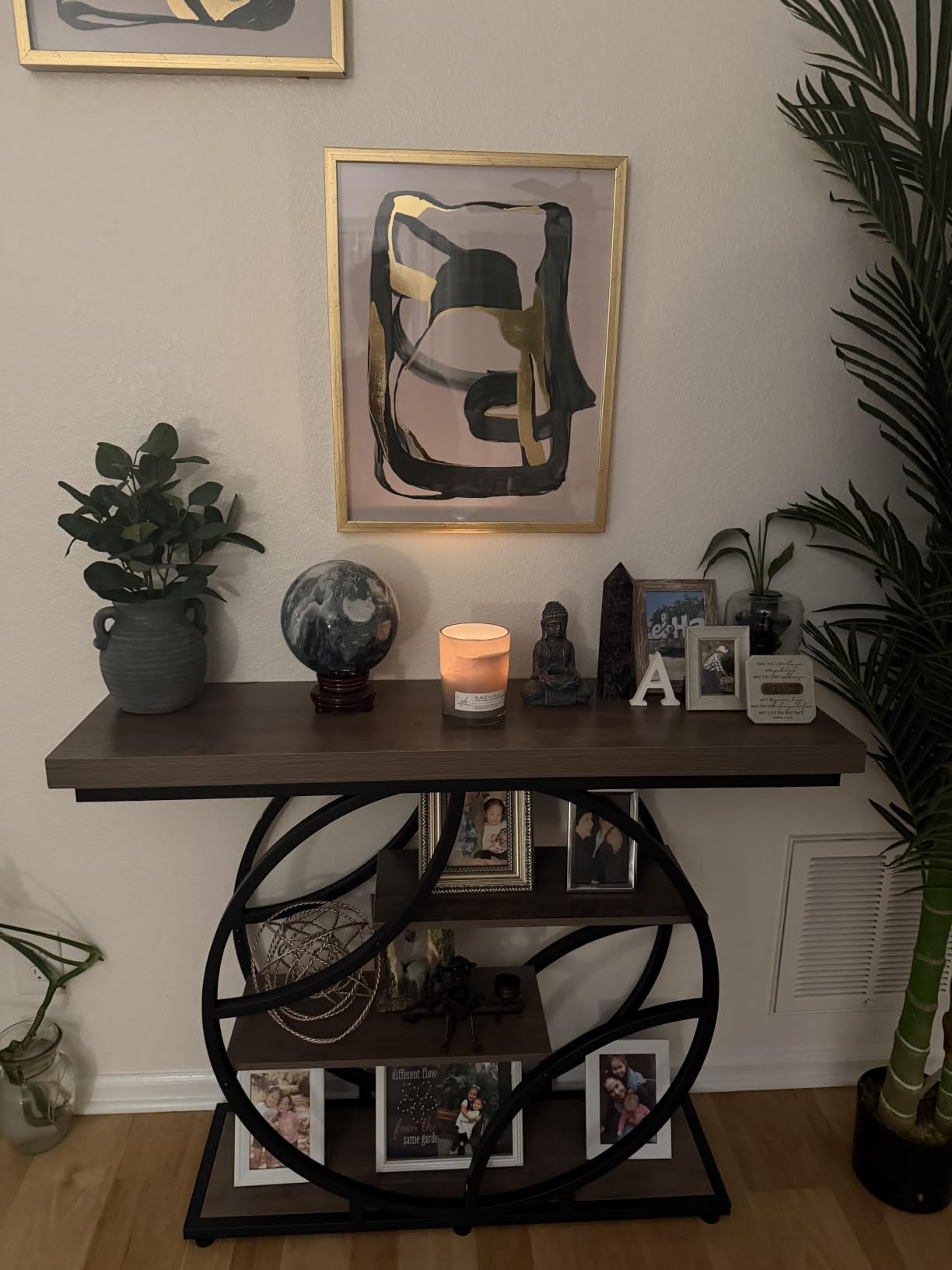 Huuger 41.3 Inch Entryway Table with Artistic Curved Metal Frame, Sofa Table | Modern Console Tables, Entrance Table for Entryway, Hallway, Entrance, Foyer, Living Room, O-Shaped Metal Frame, Rustic Brown customer photo 2
