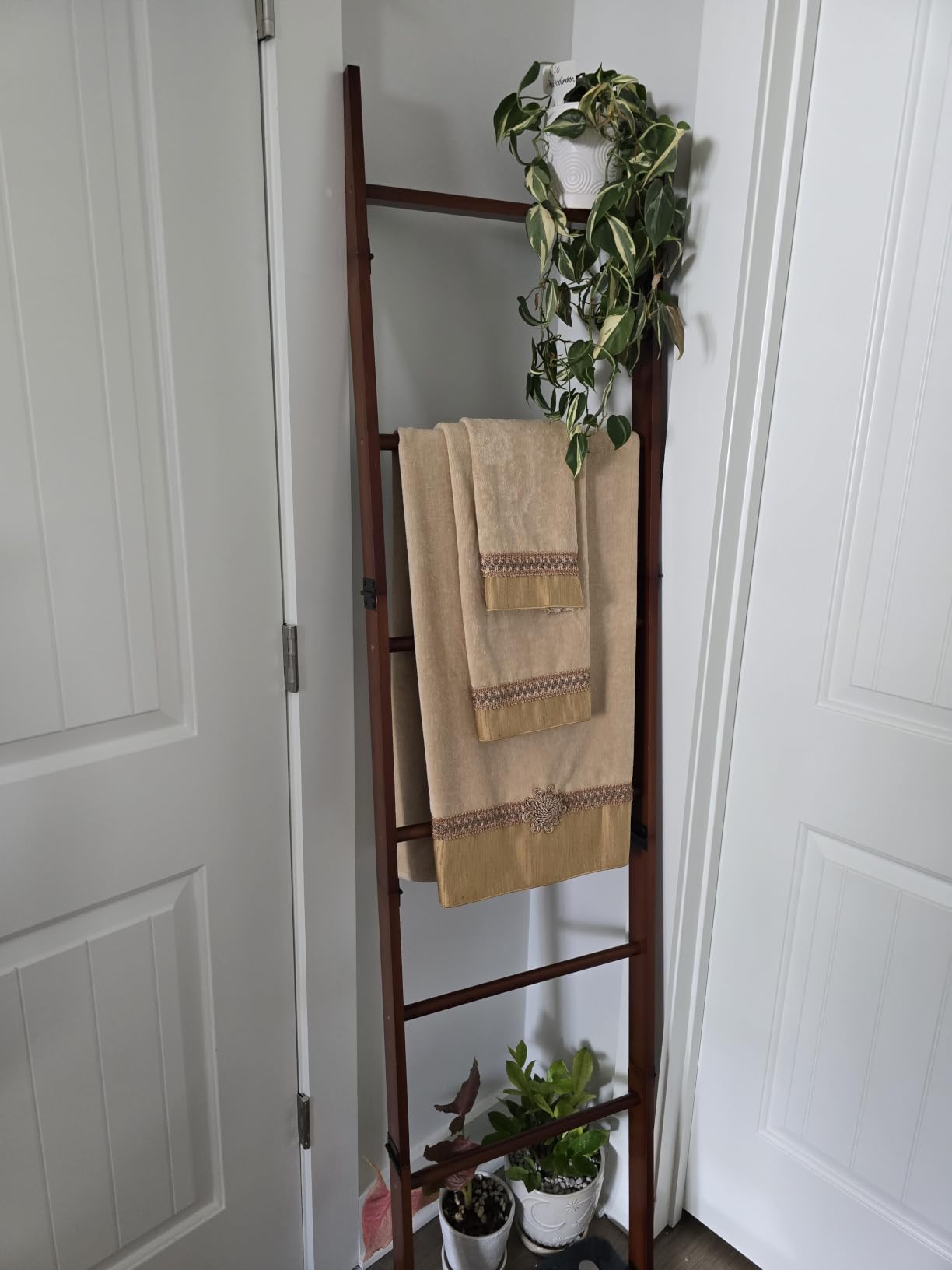 BAMBANG 6-Tier Blanket Ladder for Living Room, Blanket Quilt Ladder Rack Rustic Decorative Towel Holder, Wall Leaning Blanket Ladder Shelf Storage Farmhouse Decor for Bedroom Bathroom (ZYL-Natural) customer photo 1