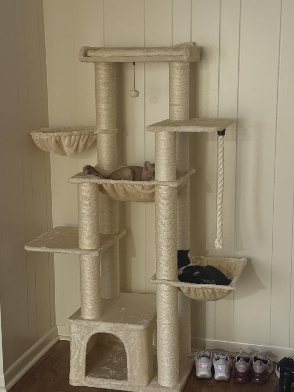 Cat Tree for Indoor Cats Adult, 45-Inch Heavy Duty Cat Tower with Sisal Scratching Ramp, 2 Cat Condo for Extra Large Cats, Big Top Perch, 3 Thick Black Scratching Posts (φ4.3) -Gray customer photo 1