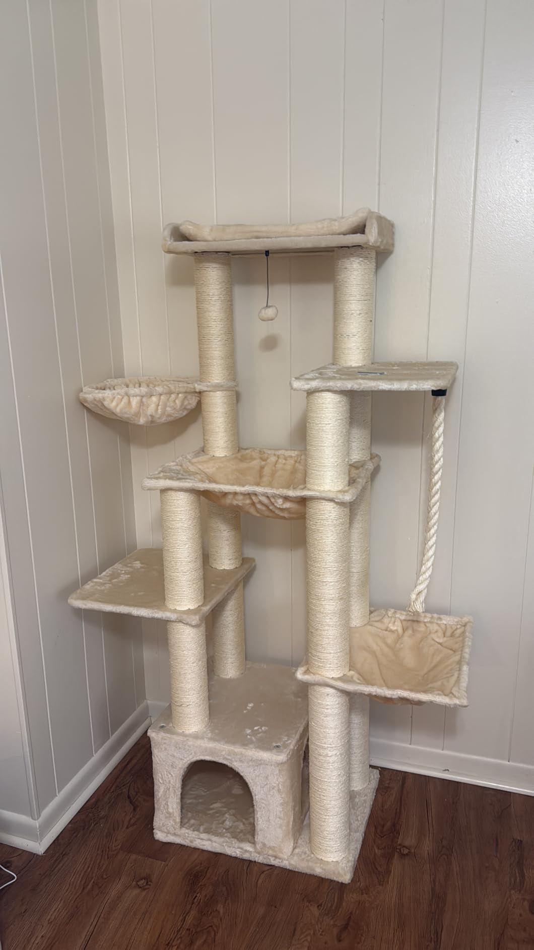 Cat Tree for Indoor Cats Adult, 45-Inch Heavy Duty Cat Tower with Sisal Scratching Ramp, 2 Cat Condo for Extra Large Cats, Big Top Perch, 3 Thick Black Scratching Posts (φ4.3) -Gray customer photo 2