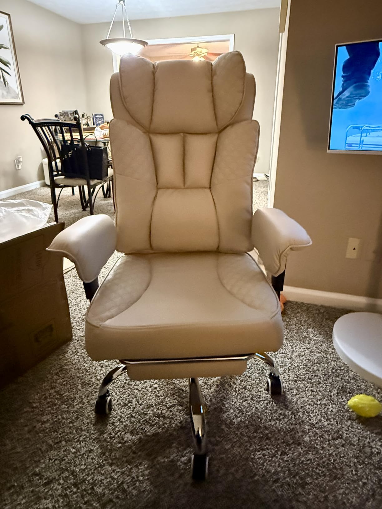 GTPLAYER Big and Tall Office Chair Wide Ergonomic Gaming Chair with Deluxe Embossing Designed Leather with Foot Rest, 150° Reclining Adjustable Soft Armrests Pocket Spring Back Support and Pillow customer photo 1