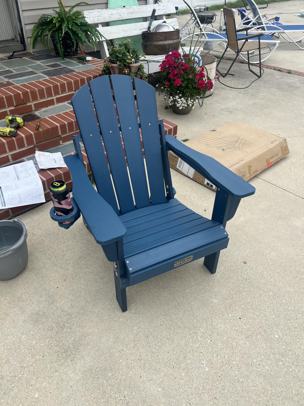 Folding Adirondack Chair Set of 2 with Cup Holder, Fire Pit - White | All Weather Adirondack Chairs with Wood Texture, Fire Pit Chairs for Outdoor, Deck, Backyard, Patio Chairs, Lawn Chairs customer photo 2