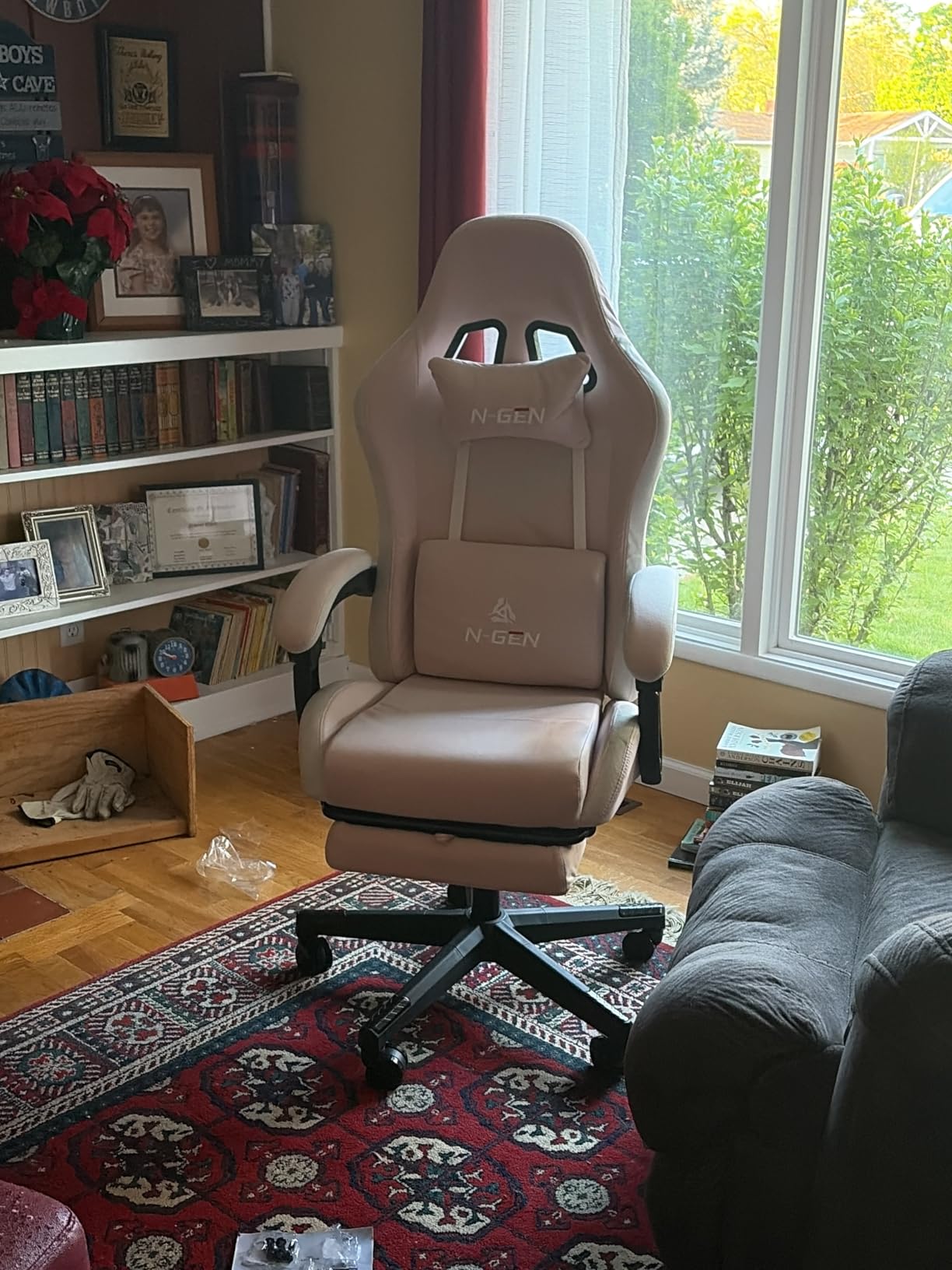 N-GEN GAMING Gaming Chair, Lumbar Support with Breathable Fabric, Black | Ergonomic Design with Linkage Armrests, Adjustable Height and High-Density Foam, Supportive Comfort for Computer or Desk Use customer photo 2
