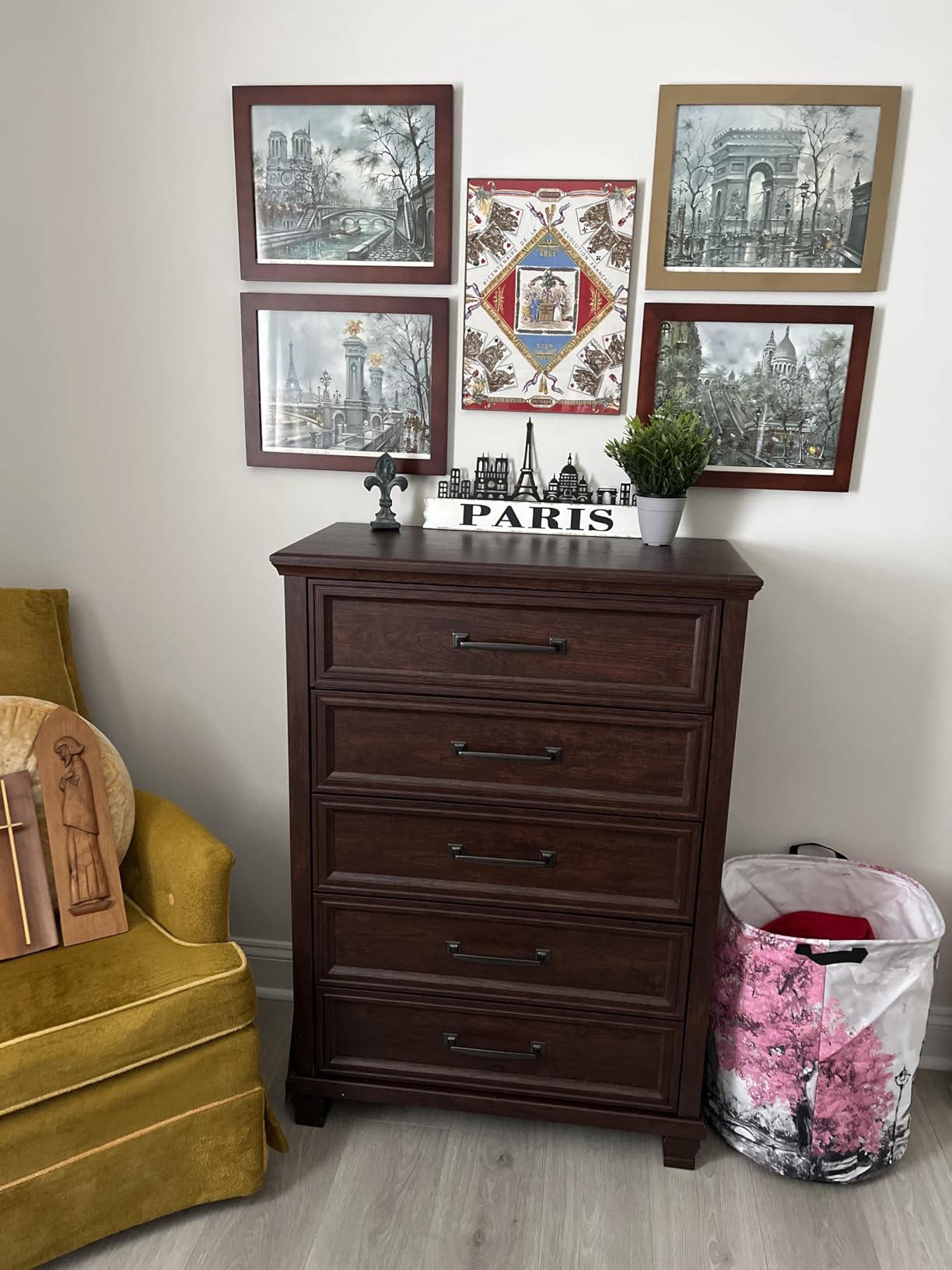 SAVOR LIFE Farmhouse 5 Drawer Dresser for Bedroom, Walnut | 45