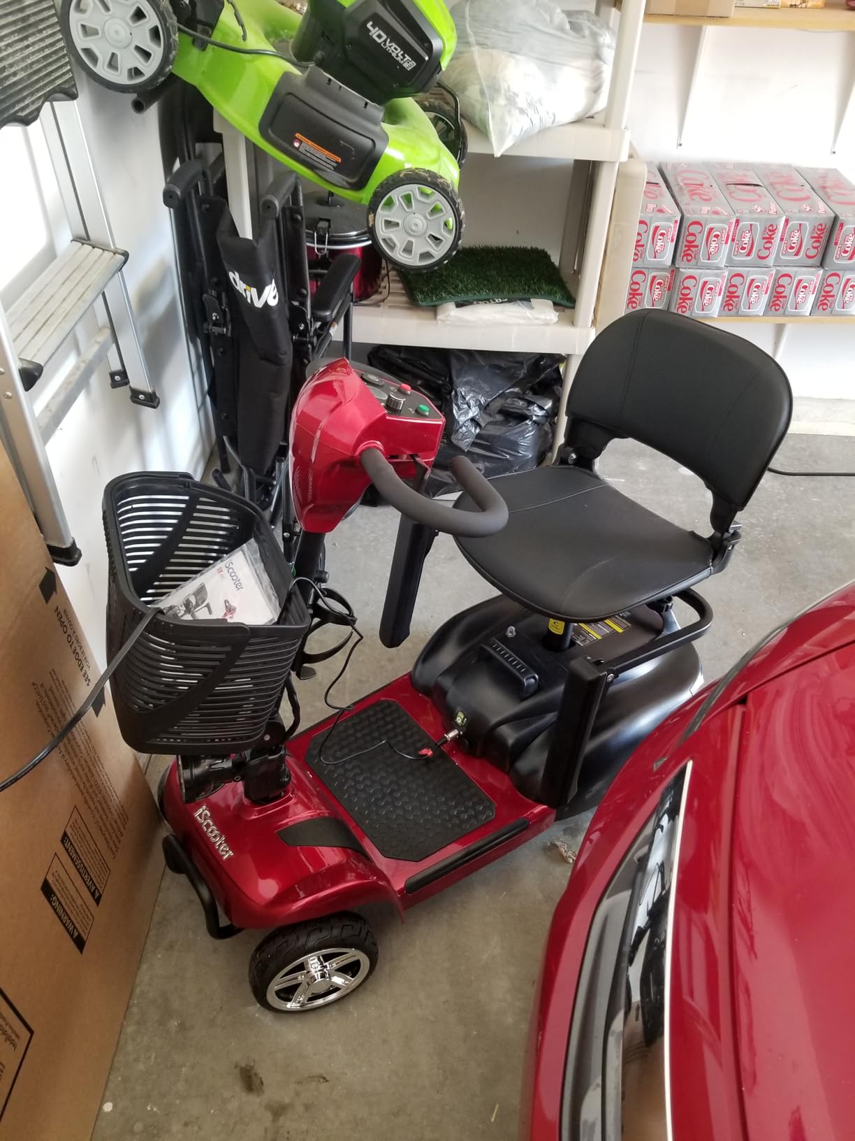 iScooter 3 Wheels Mobility Scooter, Mobility Scooters for Adults & Seniors, Powered Electric Wheelchair Device with Seat, Easy to Disassemble, Detachable Basket, Cup Holder, 264lbs Capacity, Red customer photo 2