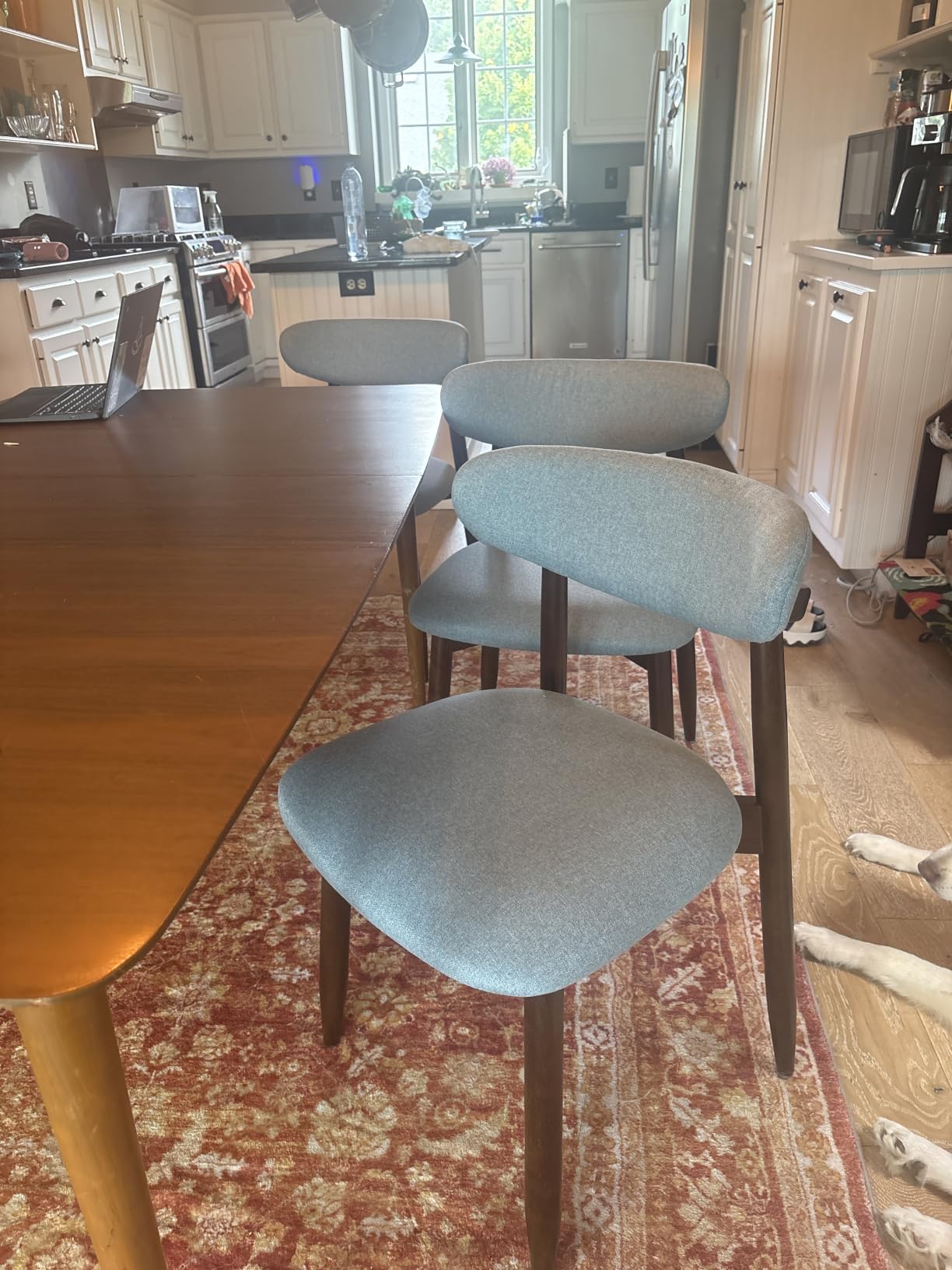 CHUN YI Dining Chairs Set of 4, Upholstered Wooden Dining Room Chairs, Mid Century Modern Fabric Kitchen Chair with Ergonomic Curved Backrest, Beige (Only Chairs) customer photo 1