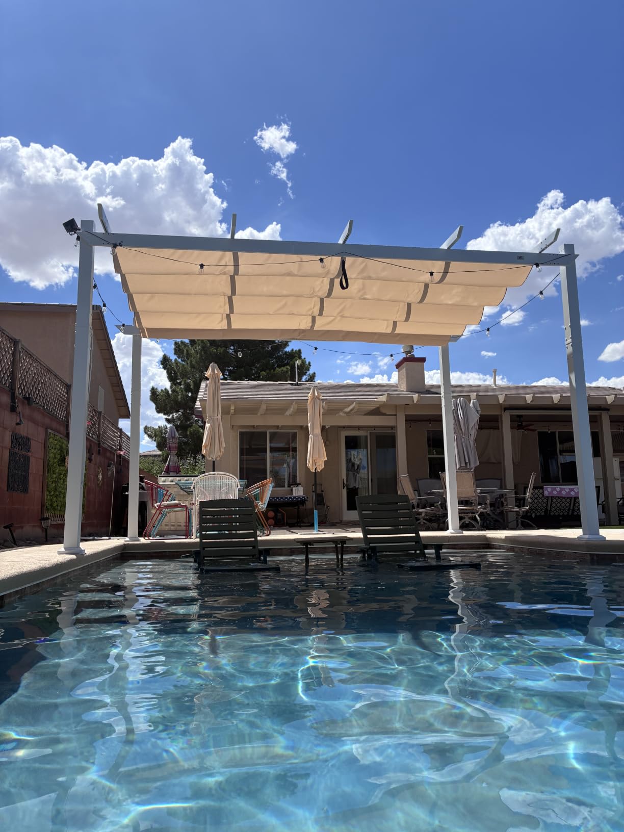 PURPLE LEAF 10' x 13' Patio Retractable Pergola Outdoor White Heavy-Duty Aluminum Pergola Metal with Double Sun Shade Canopy for Backyard Gardens Deck, Navy Blue customer photo 1