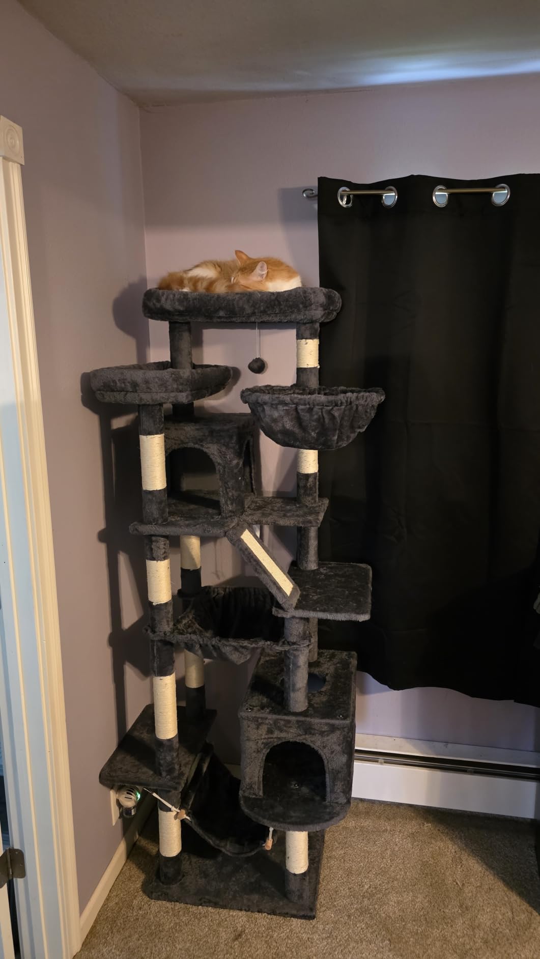 Heybly Tall Cat Tree for Large Cat, 80-inch Multi-Level Cat Tower HCT038G | Condo Furniture for Indoor Cats with Large Baseboard, 2 Widened Plush Perches, Scratching Board, Big Caves, Smoky Gray customer photo 1