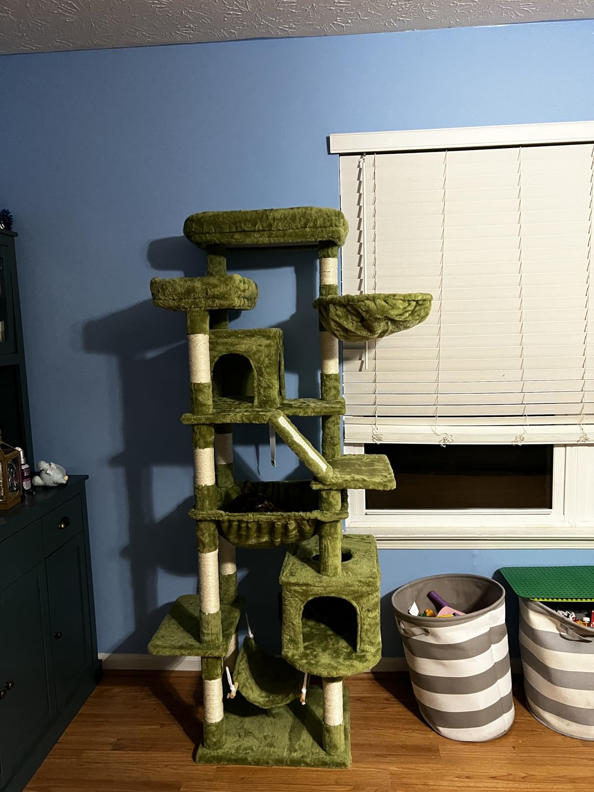 Heybly Tall Cat Tree for Large Cat, 80-inch Multi-Level Cat Tower HCT038G | Condo Furniture for Indoor Cats with Large Baseboard, 2 Widened Plush Perches, Scratching Board, Big Caves, Smoky Gray customer photo 2