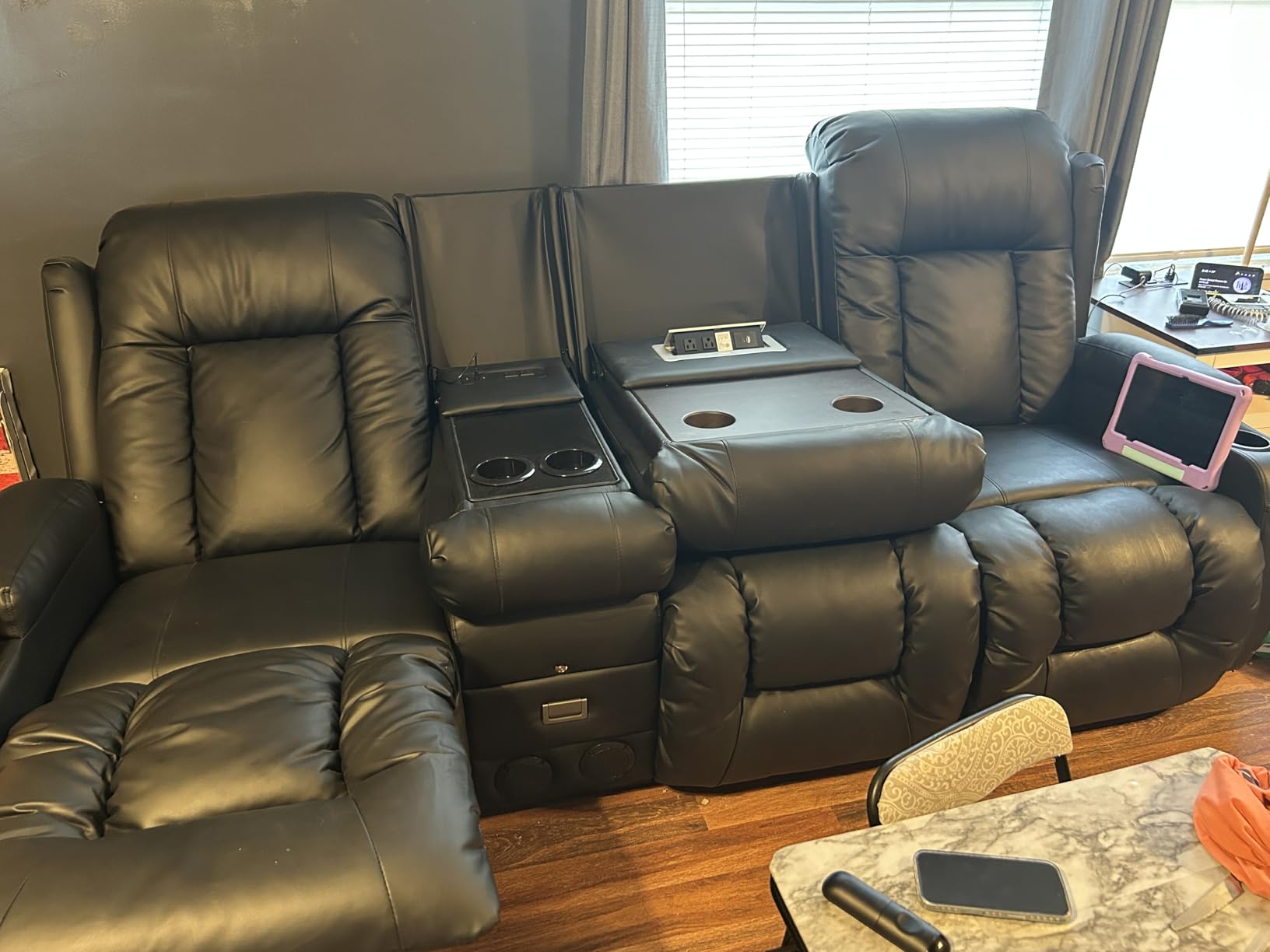 URRED Power Loveseat Recliner Sofa with Massage and Heat, Dark Grey | Wall Hugger Reclining Loveseat with Console, RV Couch Home Theater Seating with LED Lights for Living Room, Velvet Fabric customer photo 2