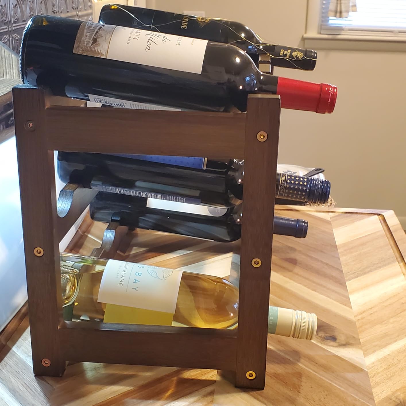 Wine Rack Freestanding Floor, 6-Tier Display Wine Storage Shelf, Holds 24 Bottles, Bamboo Wine Racks for Kitchen Dining Room Bar customer photo 2
