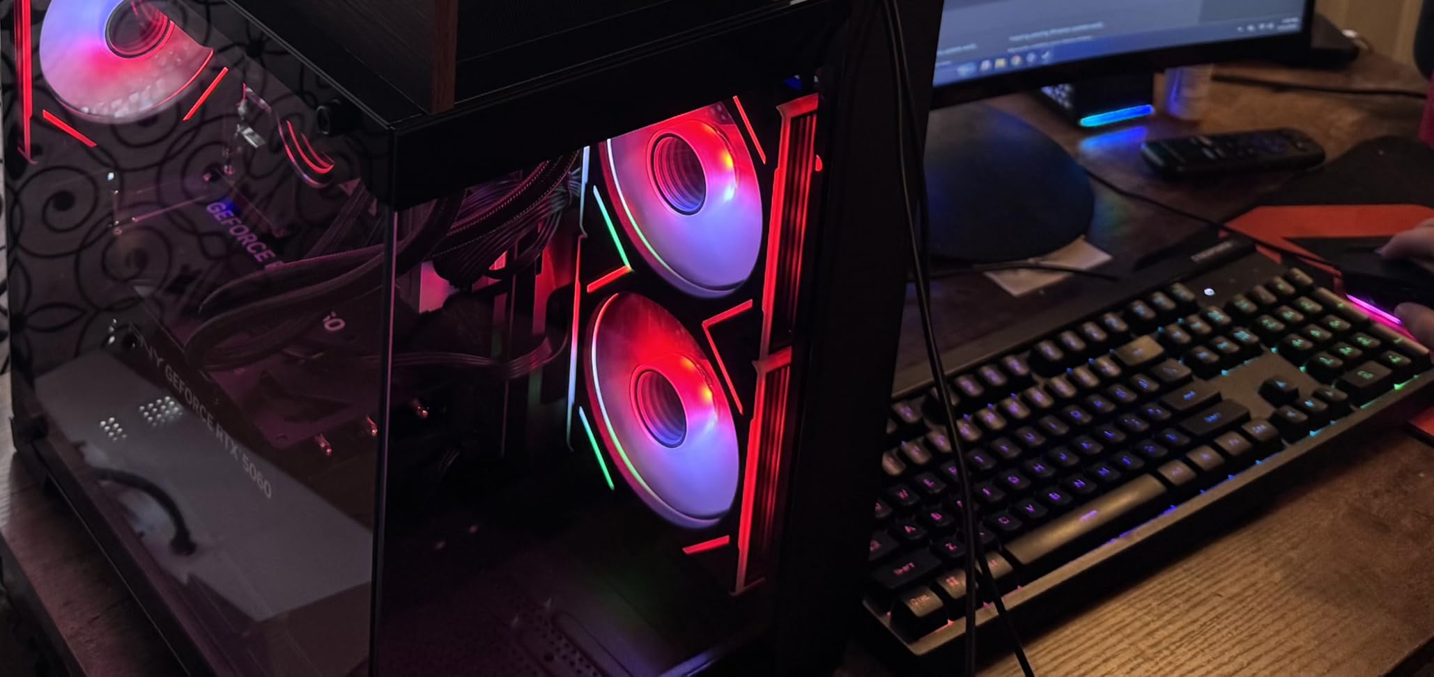 YAWYORE Gaming PC, AMD Ryzen 7 5700X, GeForce RTX 5060 Desktop Computer, 32GB DDR4 RAM, 1TB M.2 NVMe SSD, ARGB Fans, WiFi+BT customer photo 1
