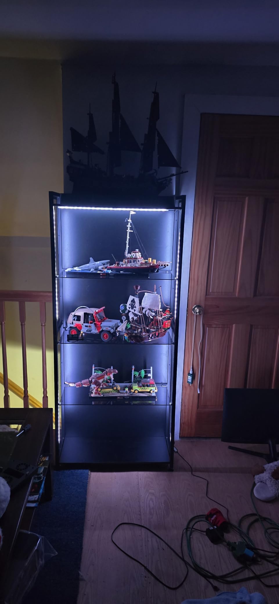 AODK Display Case with Glass Shelves & RGB Lights, 4-Tier Display Cabinet | LED Display Shelf with Industrial Metal Mesh & Open Shelf Design for Collectibles, Black Curio Cabinet, Book Case customer photo 1