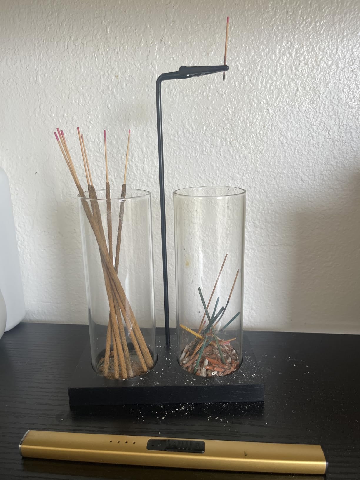 2 in 1 Incense Holder for Sticks Incense Burner Holder with Storage, Glass Upside Down Incense Holder for Sticks with Glass Ash Catcher for Meditation Yoga Spa Room Home Decor (Black) customer photo 1