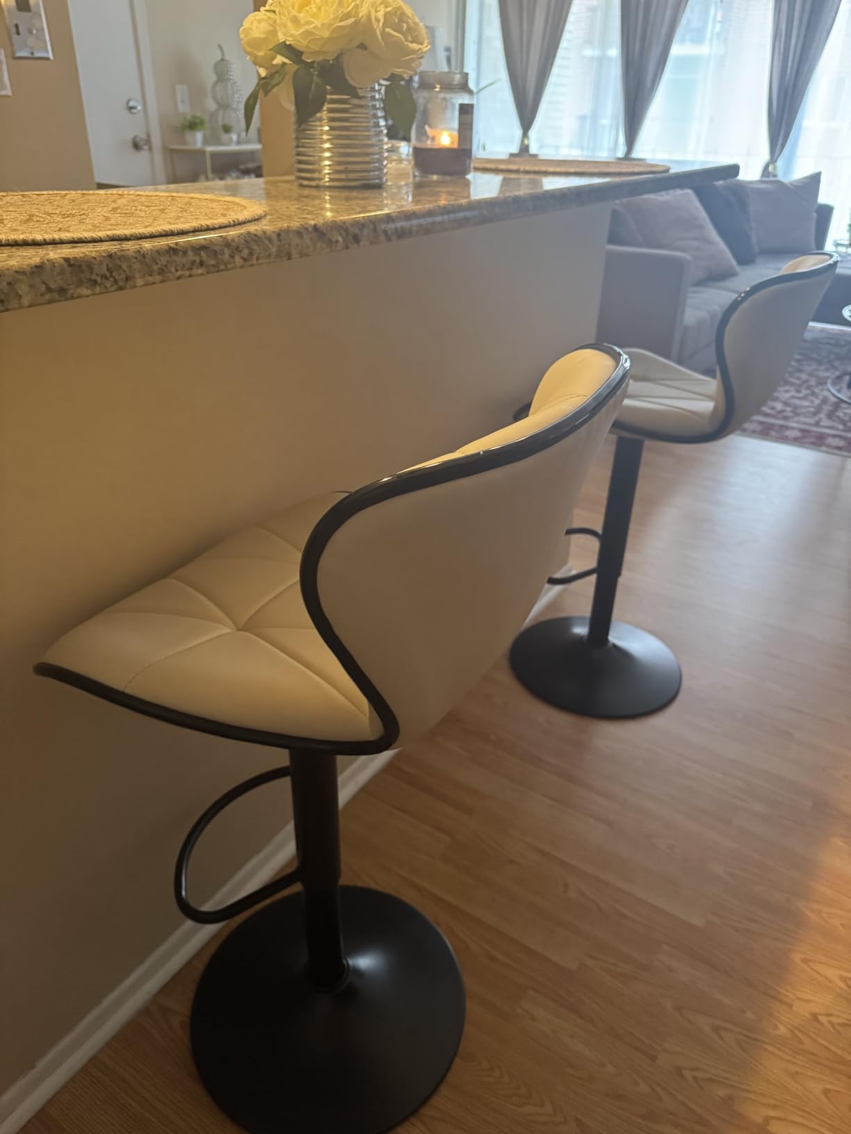 Bar Stools Set of 2, Modern Swivel Counter Height Bar Stools, Adjustable PU Leather Bar Chairs with Backrest, Upholstered Armless Bar Height Stools, Island Chairs for Kitchen Counter, Brown customer photo 2