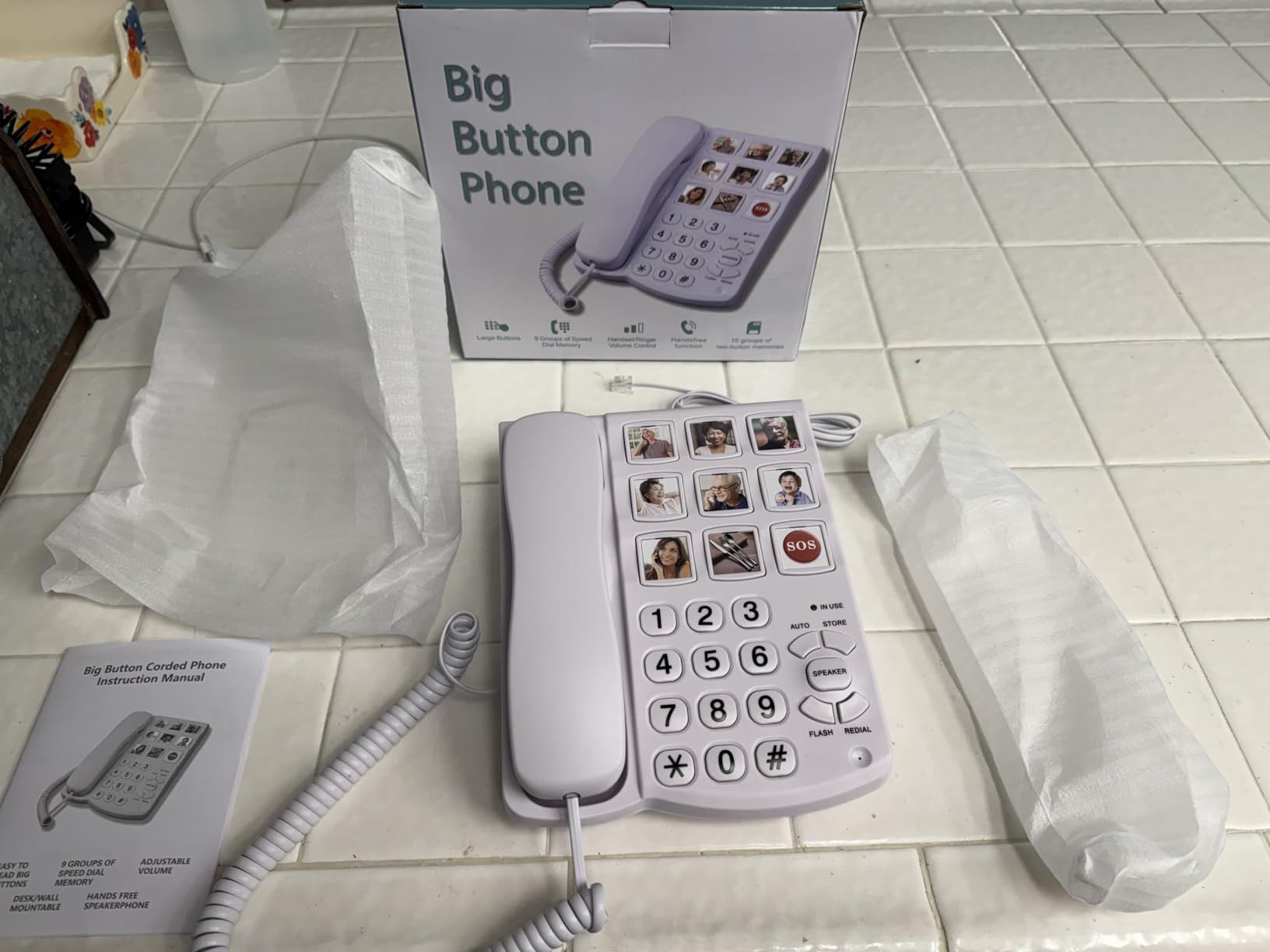 Uvital Big Button Phone for Seniors, Phones for Seniors, One-Touch White | 10 One-Touch Dialing Big Buttons, Corded Landline Telephone with SOS Emergency Button, Replaceable Photo, Adjustable Volume customer photo 2
